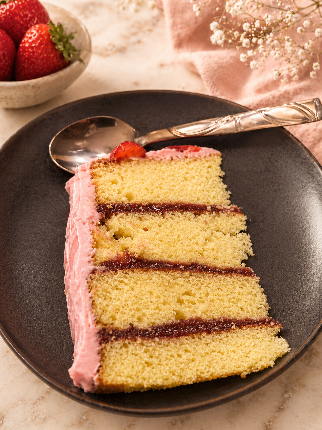 Strawberry Layered Cake With real strawberry filling and toppings 3.png