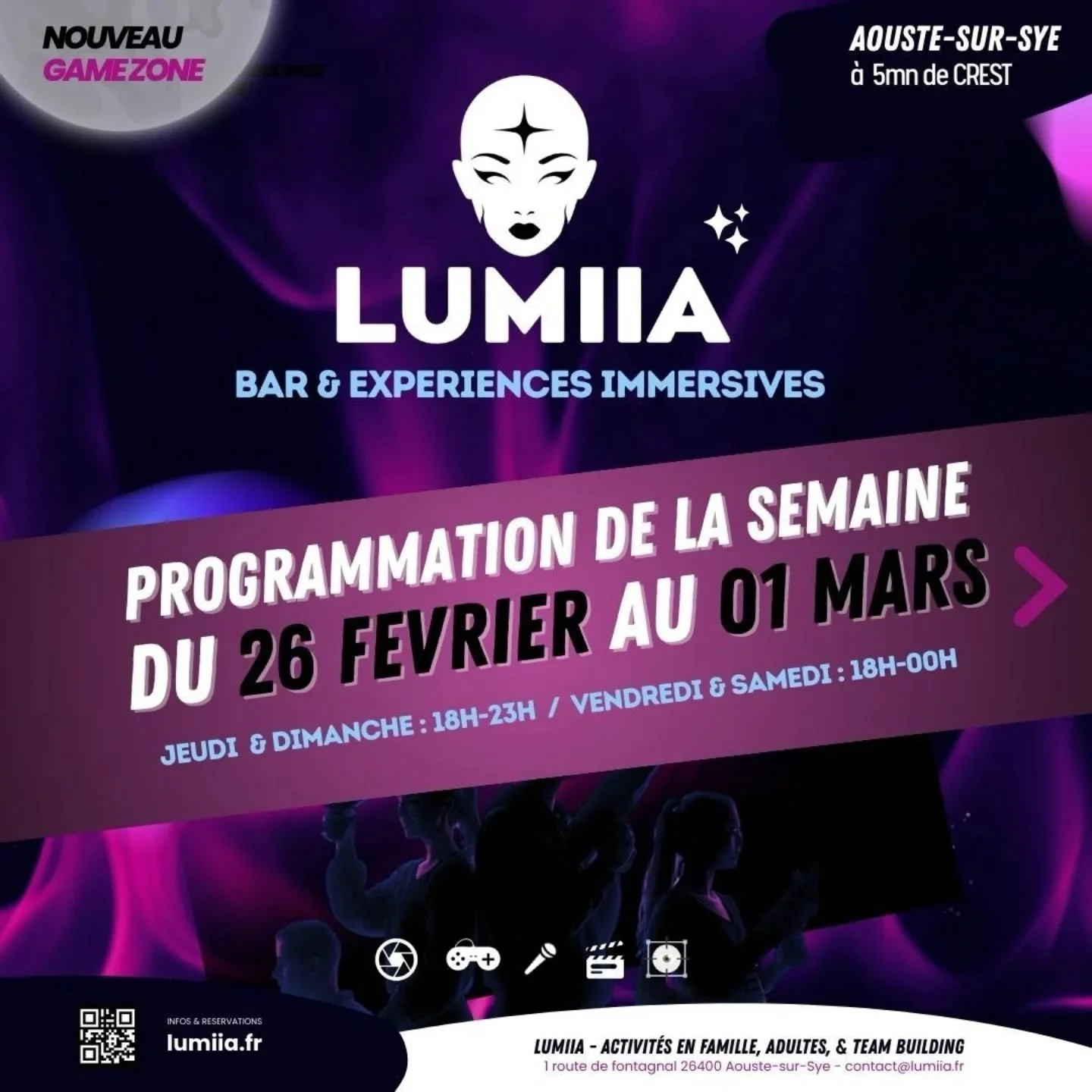 ✨ LUMIIA ✨
📅 Programmation du 26 f&eacute;vrier au 1er mars

📍 Aouste-sur-Sye

Une semaine pour rel&acirc;cher la pression, danser, chanter et vibrer ensemble 🔥

🍻 JEUDI &ndash; HAPPY HOUR CHEZ LUMIIA

Viens happy&hellip; et repars encore plus ha