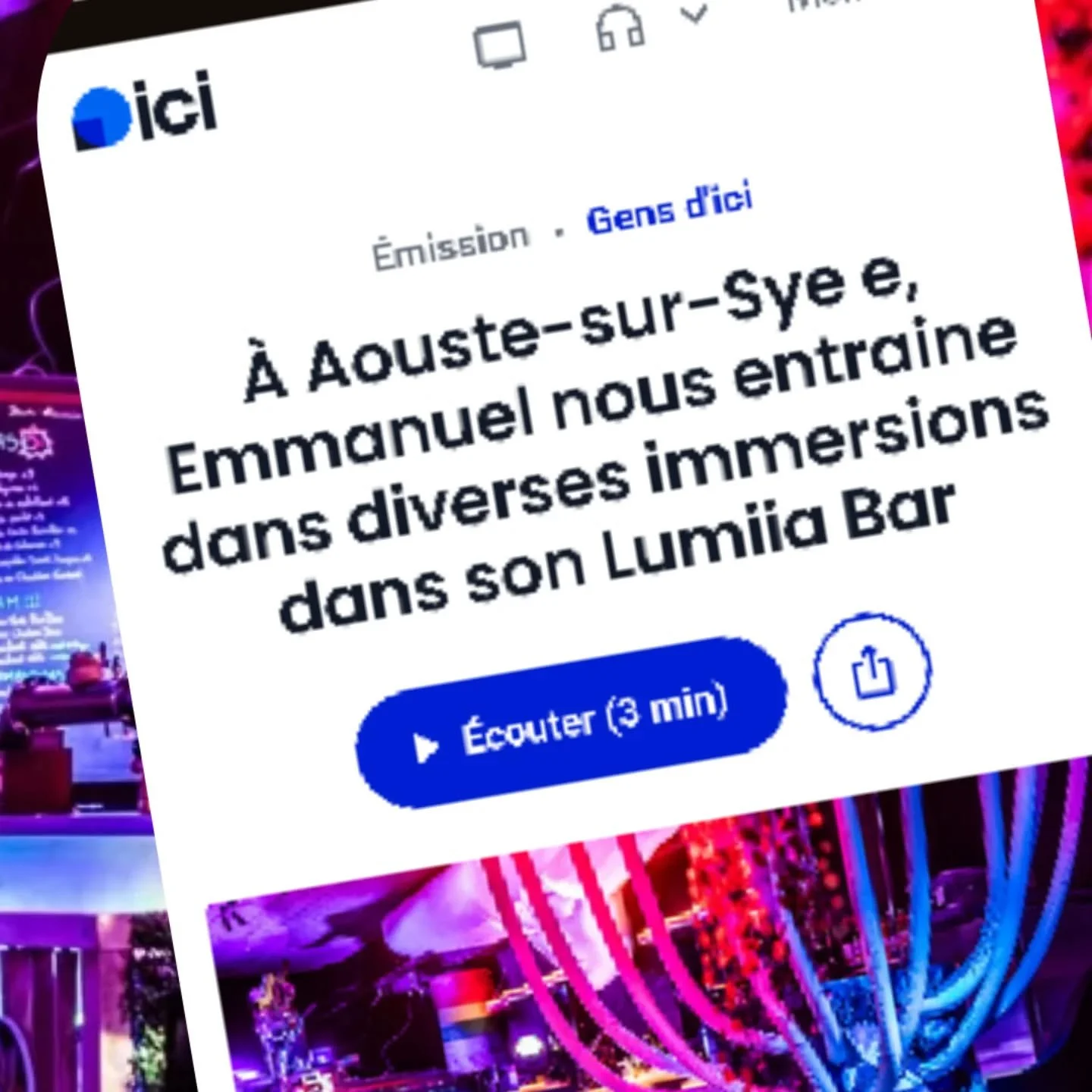Vous souhaitez en savoir plus sur Lumiia et son cr&eacute;ateur ? 
Et bien je vous invite &agrave; lire l'article et &agrave; &eacute;couter l'&eacute;mission de @icidromeardeche !!

https://www.francebleu.fr/emissions/gens-d-ici/a-aouste-sur-sye-e-e