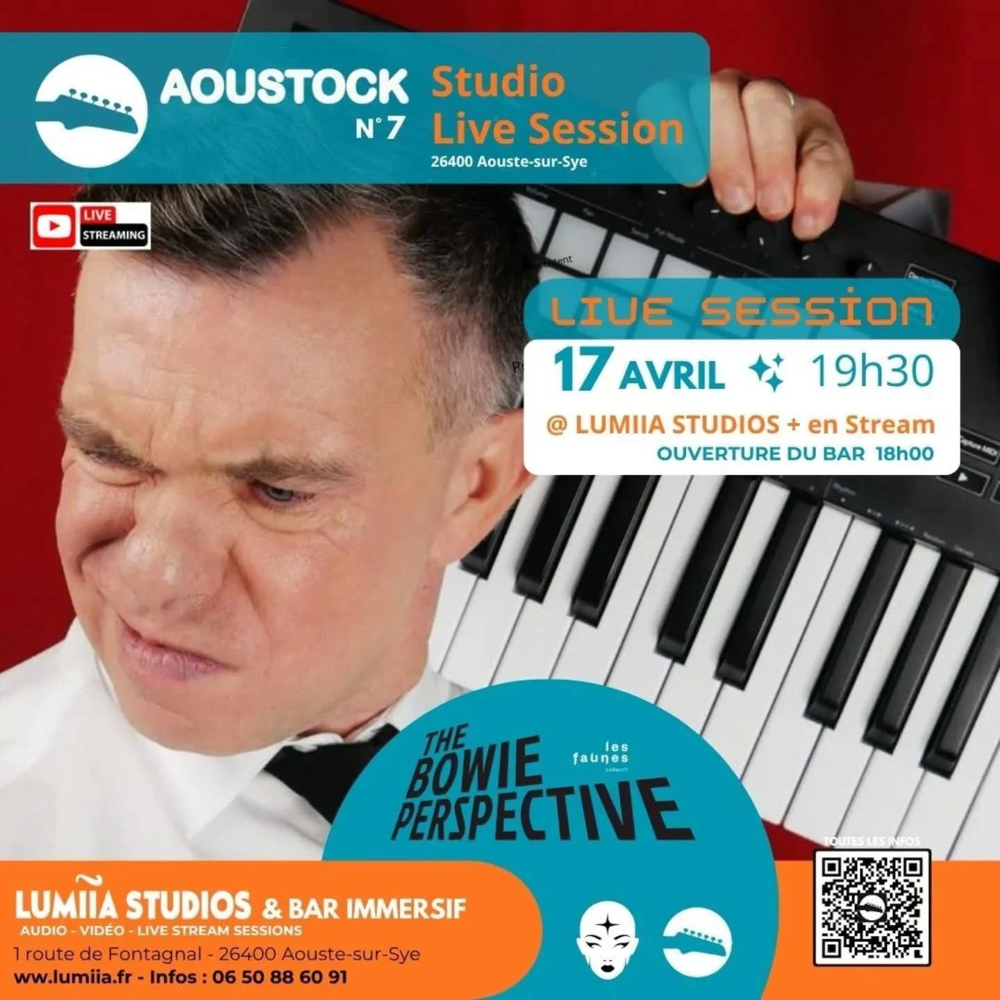 AOUSTOCK Music Live Session #7 : Artiste invit&eacute; - F.B LaForest pr&eacute;sente &laquo; The Bowie Perspective &raquo;

Le vendredi 17 avril chez Lumiia !
18h : Ouverture du Bar 
19h30 : Interview de l&rsquo;artiste par le programmateur de Aoust