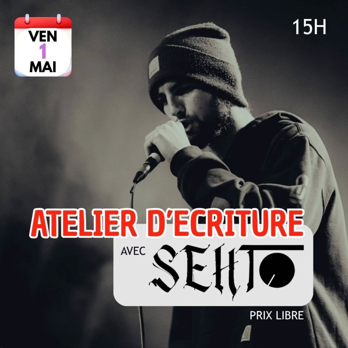 ✨ATELIER D&rsquo;ECRITURE AVEC SEHTO A PRIX LIBRE
LE VENDREDI 1er mai &agrave; 15h &agrave; LUMIIA 

Voici le lien pour vous inscrire : https://www.lumiia.fr/evenements/atelier

SEHTO Rappeur et beatmaker valentinois, Sehto d&eacute;couvre le rap sur