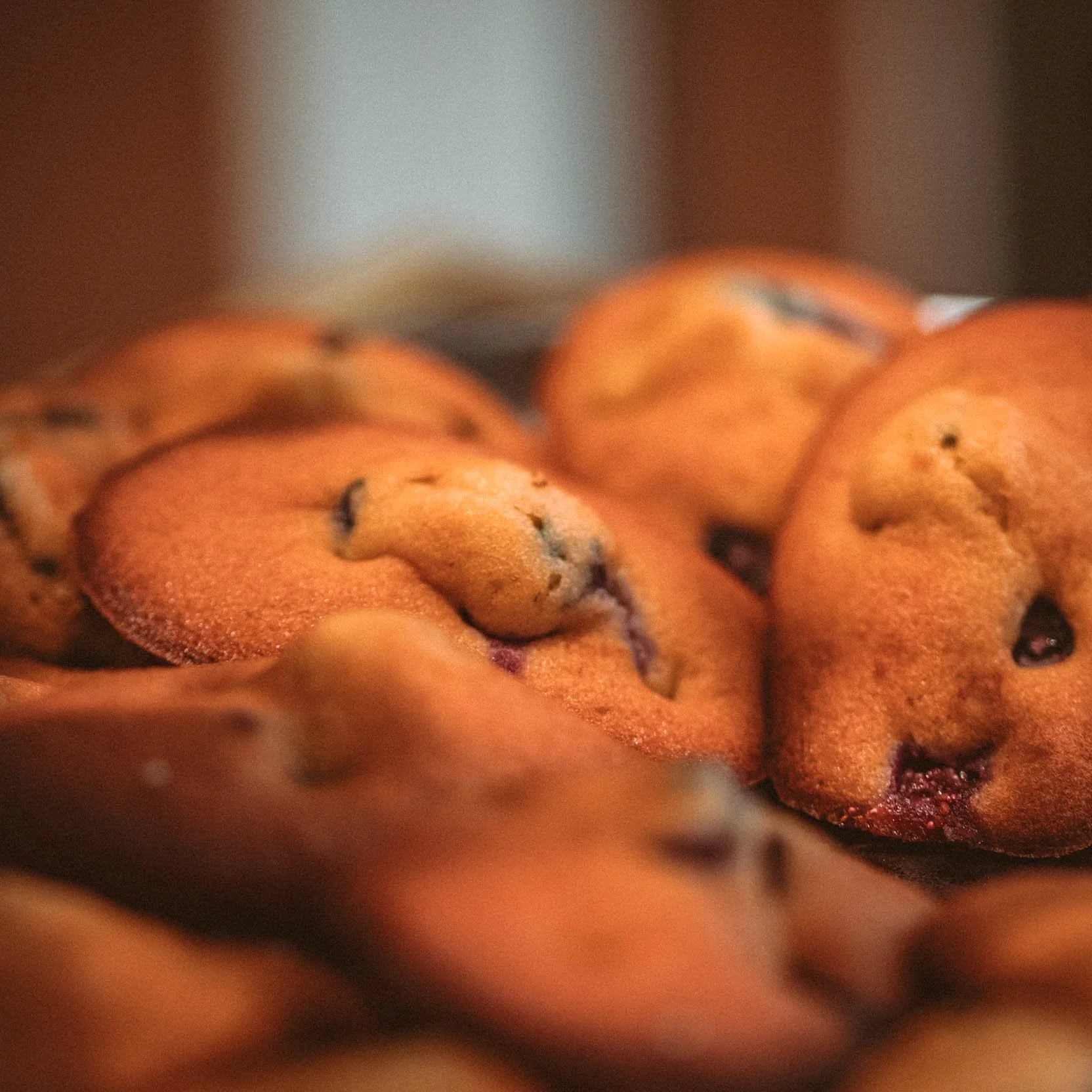 Gâteau ou biscuits avec des morceaux de fruits rouges, probablement des éclats de fraises ou de cerises.