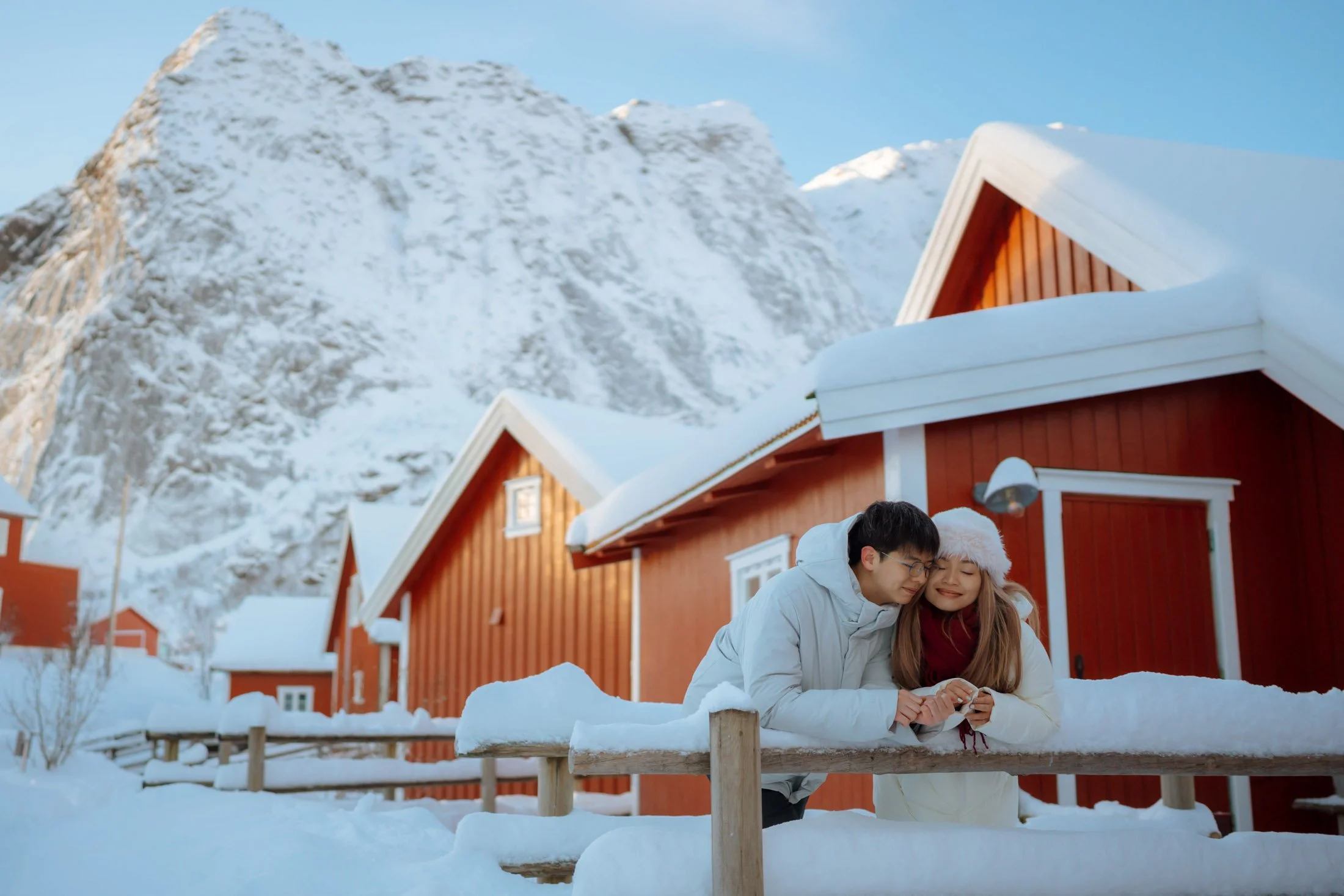 Snow-covered mountains in Lofoten Norway