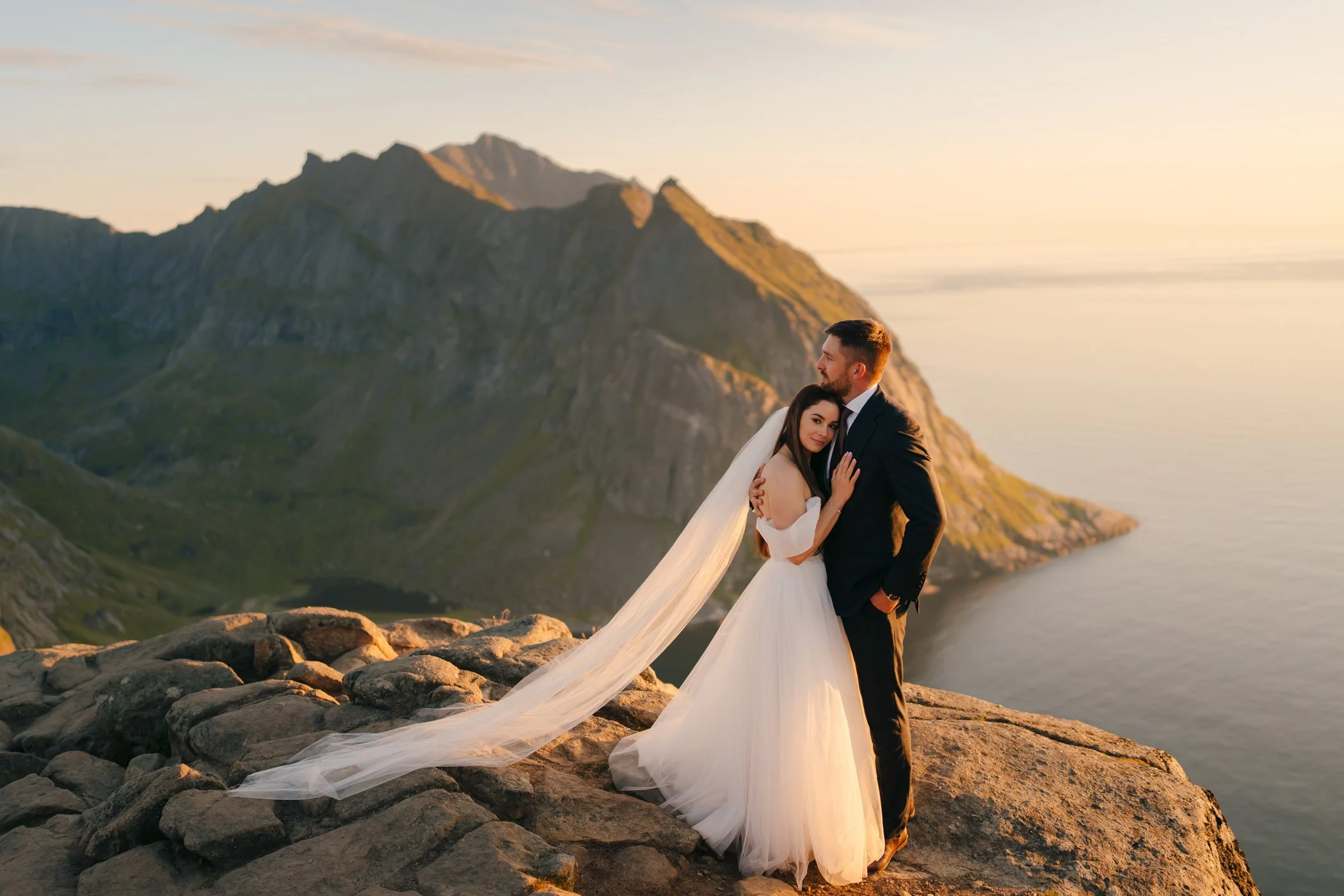 Emotional wedding moment during ceremony in Lofoten