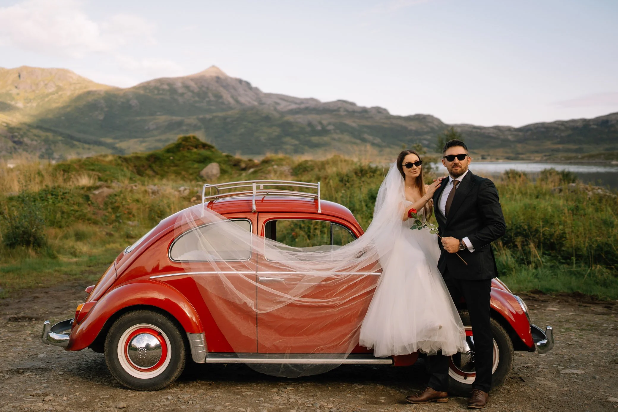 Red VW Käfer in Lofoten