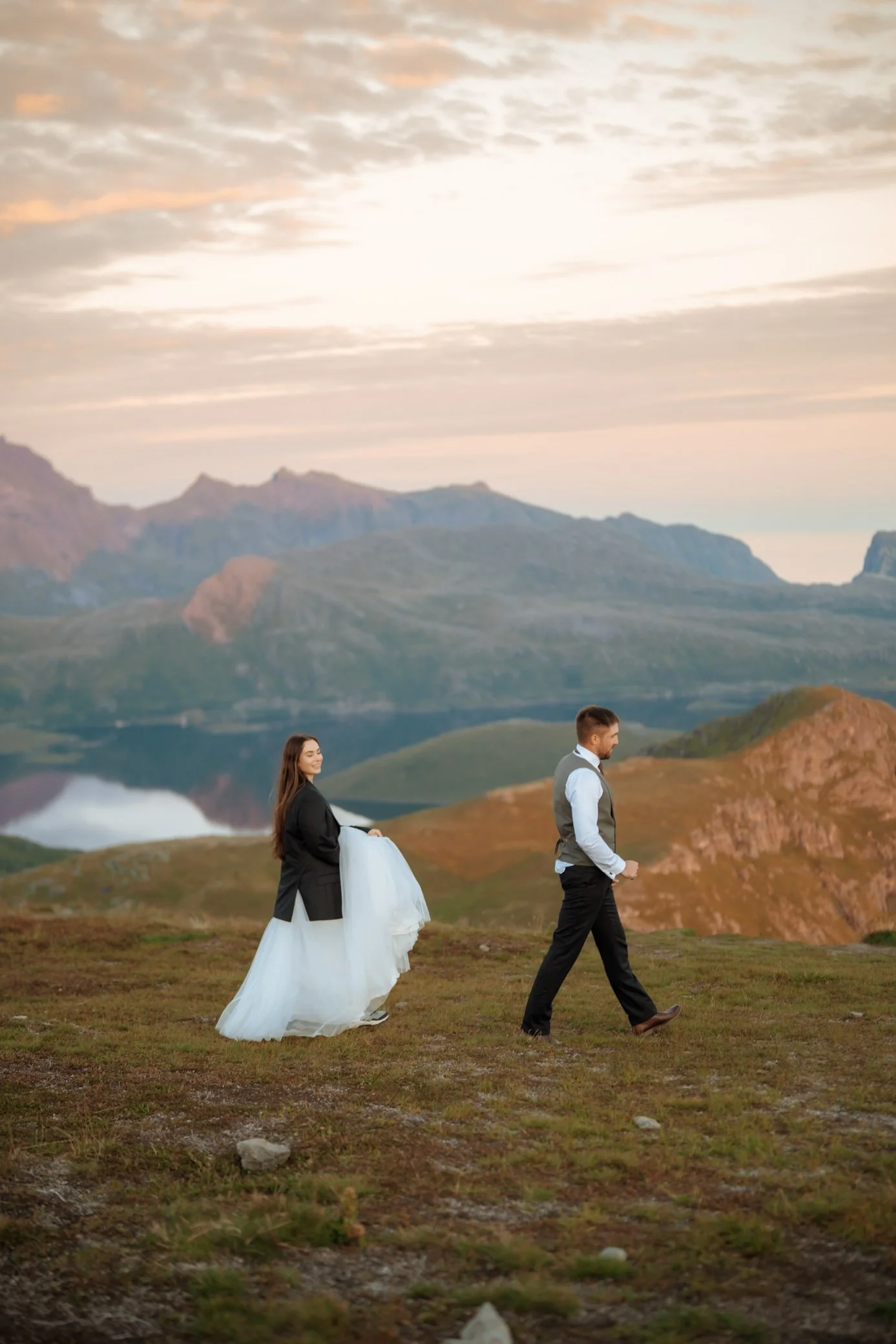 Golden hour over Kvalvika Beach from Ryten