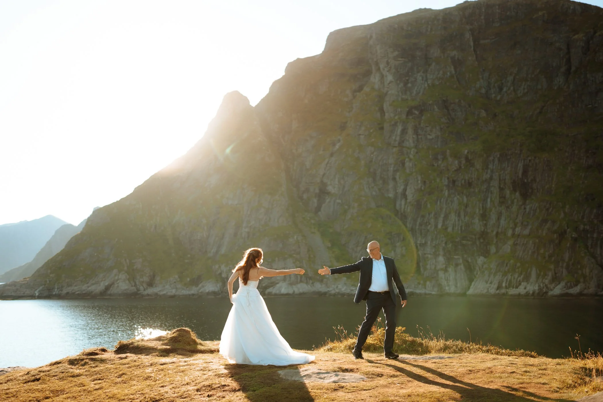 Wedding with a majestic mountain backdrop Lofoten Norway