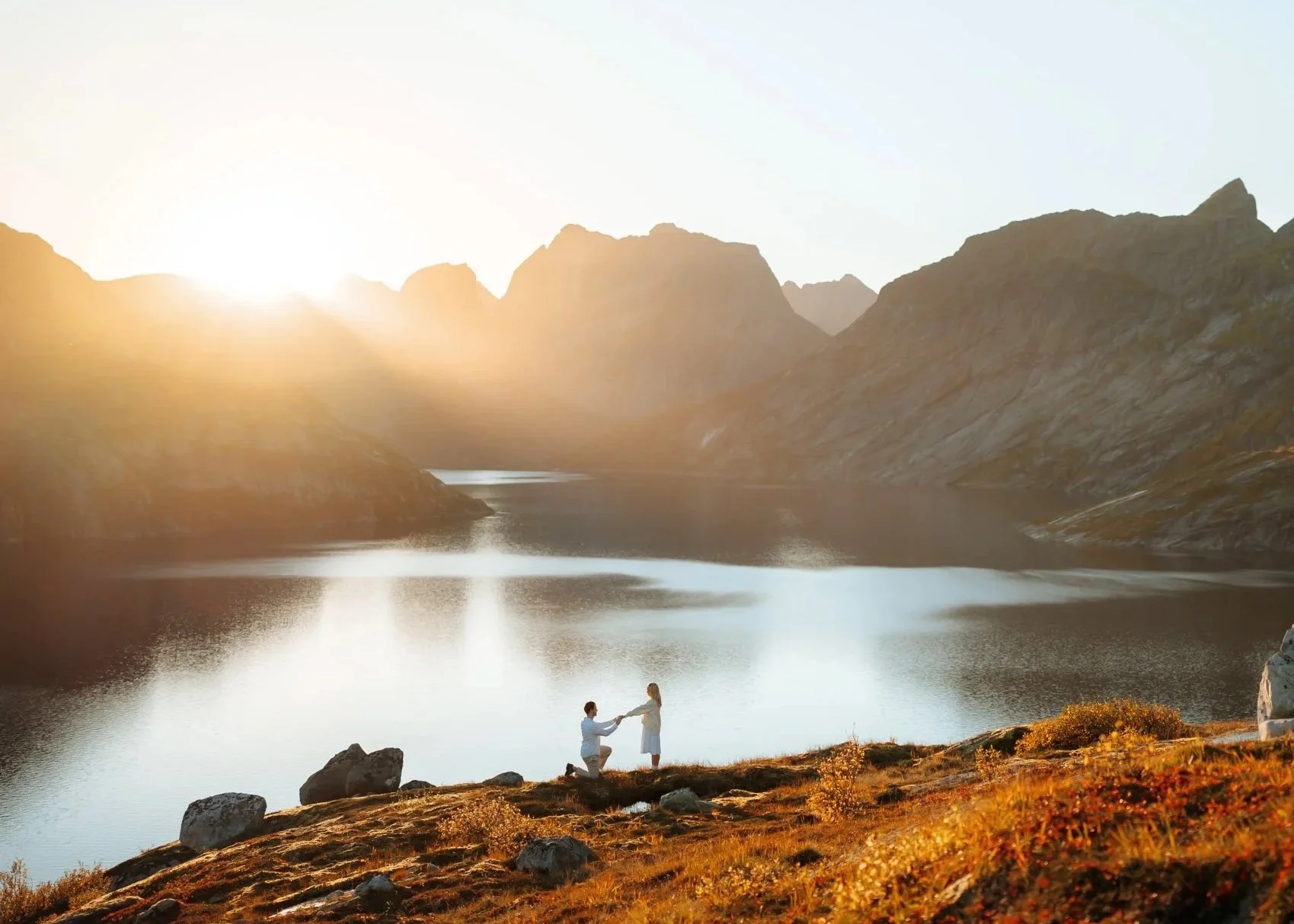 Engagement session in Lofoten Norway after surprise proposal