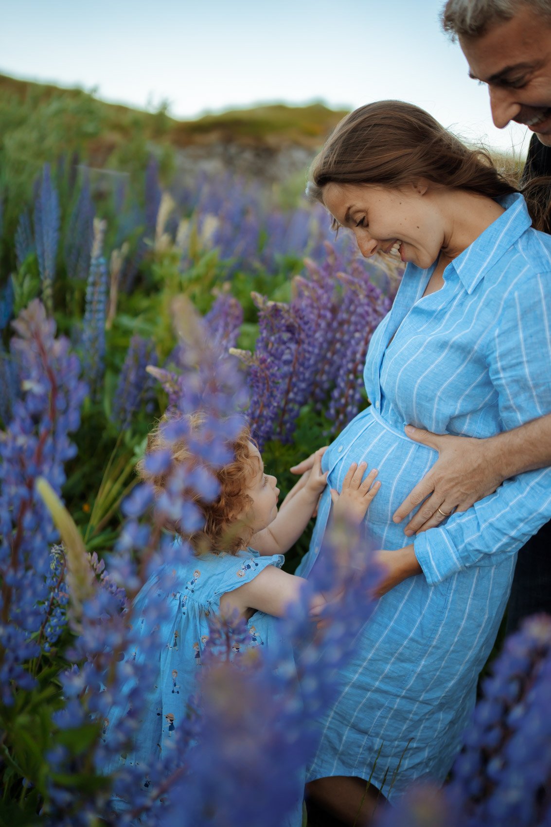 Family photoshoot in wild flower field in Lofoten Norway