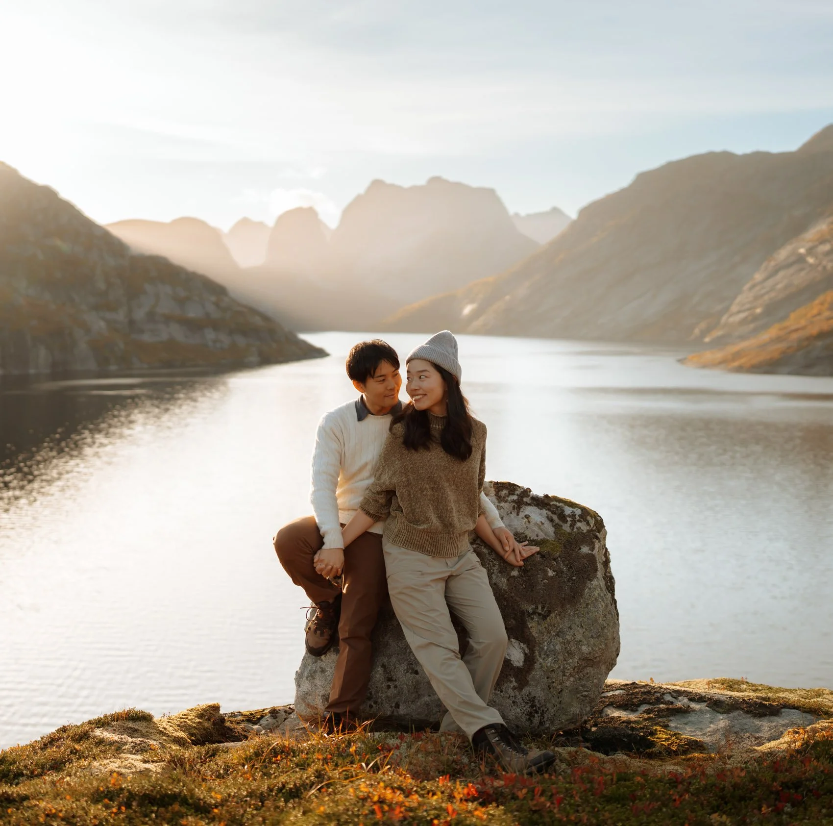 Romantic couple photoshoot in Lofoten Norway by local photographer