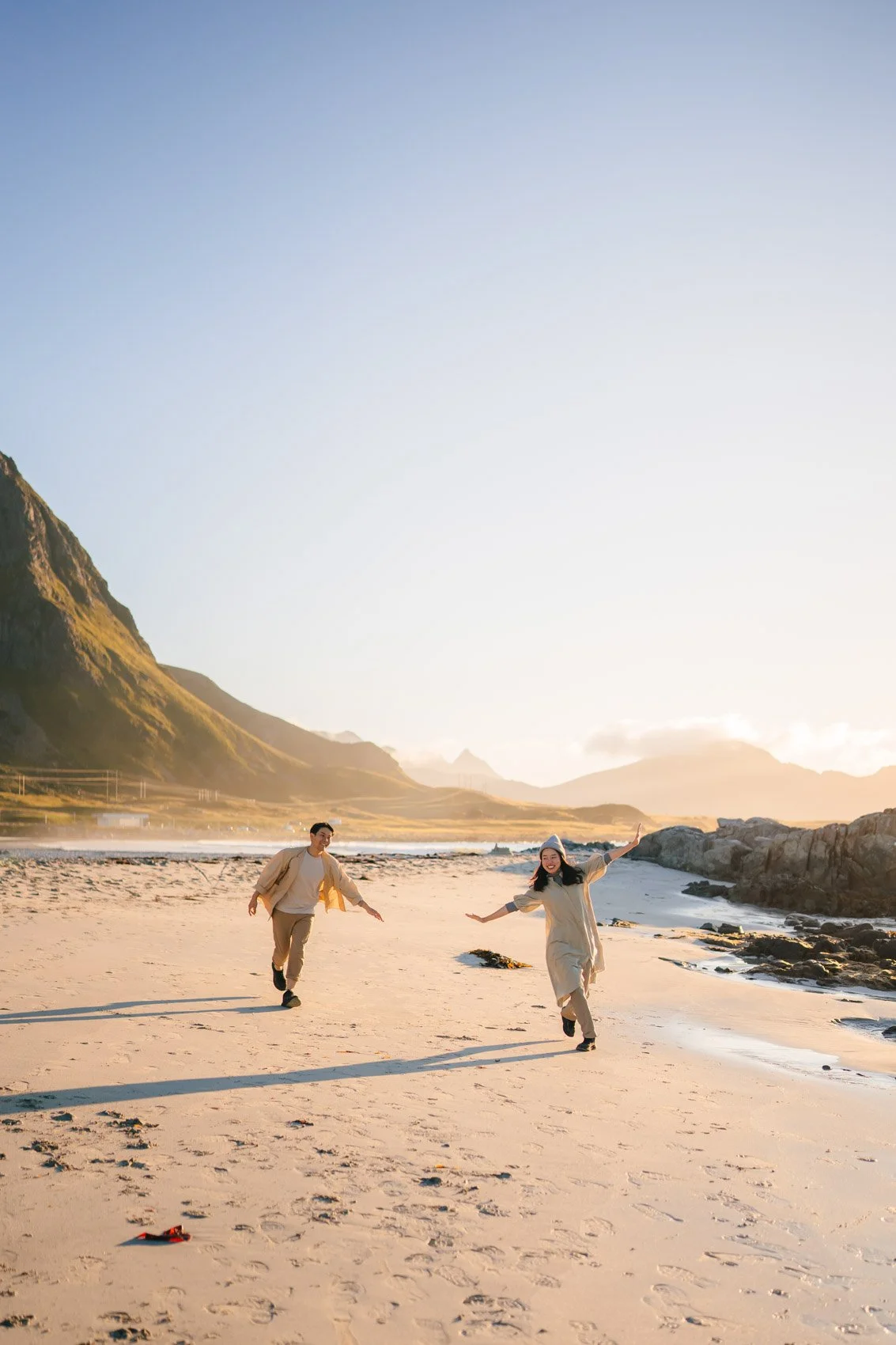 Romantic couple on beautiful arctic beach
