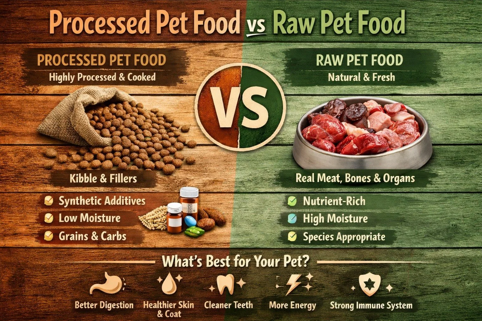 The Difference Between Processed Pet Food and Raw Pet Food

When choosing what to feed our pets, it&rsquo;s important to understand the difference between processed pet food (such as kibble) and raw pet food. While both are designed to feed dogs and 