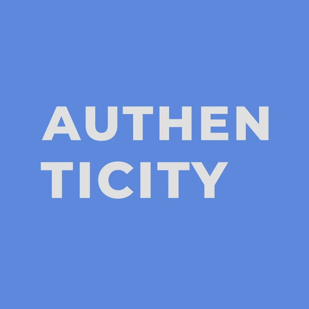Text saying 'AUTHENTICITY' on a blue background.