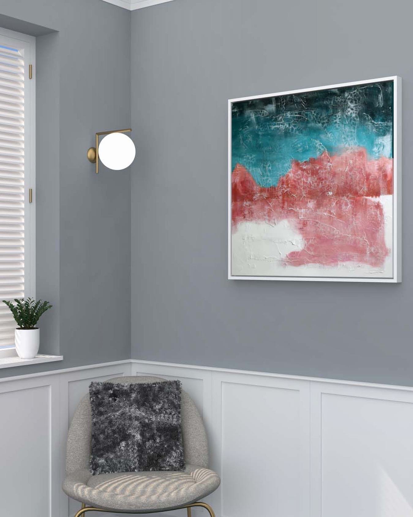 A minimalist room showcasing my painting &lsquo;Himalayan Salt&rsquo;
.
.
.
.
#vray #render #rendering #interior #cgi #3d #homedecor #sketchup #photoshop #homedesign #designer #design #interiordesign #architecture #instarender #art #renderlovers #vis