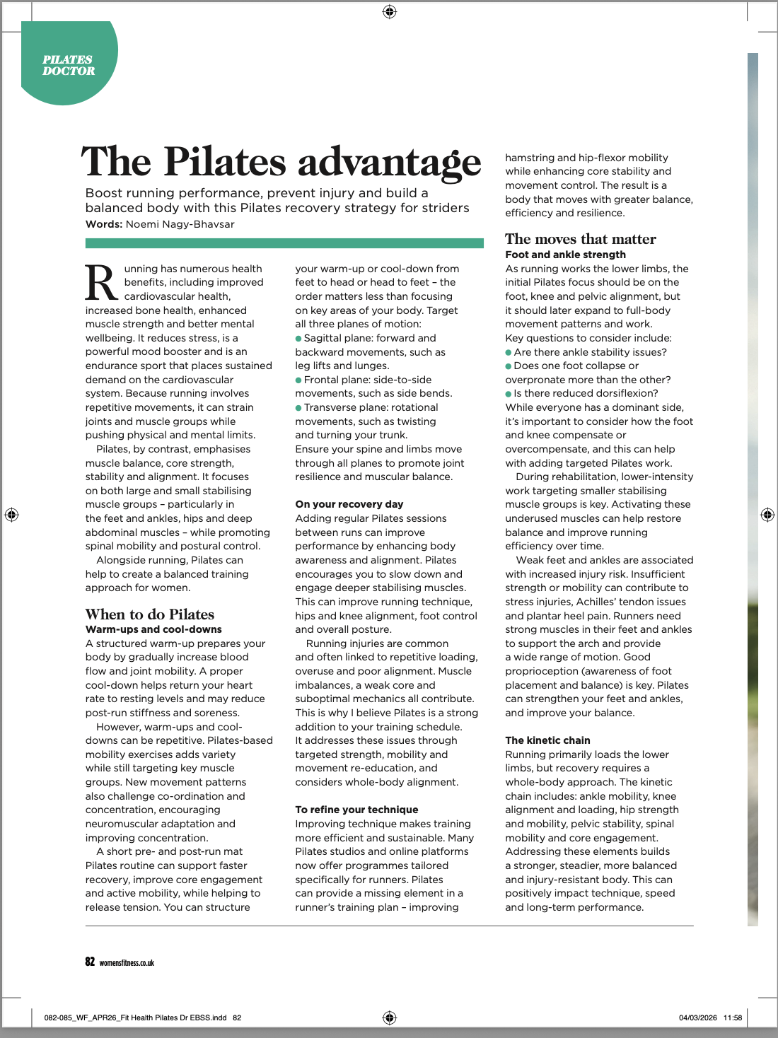  Noemi Nagy-Bhavsar Pilates Doctor column Women's Fitness April 2026 - Pilates for runners 