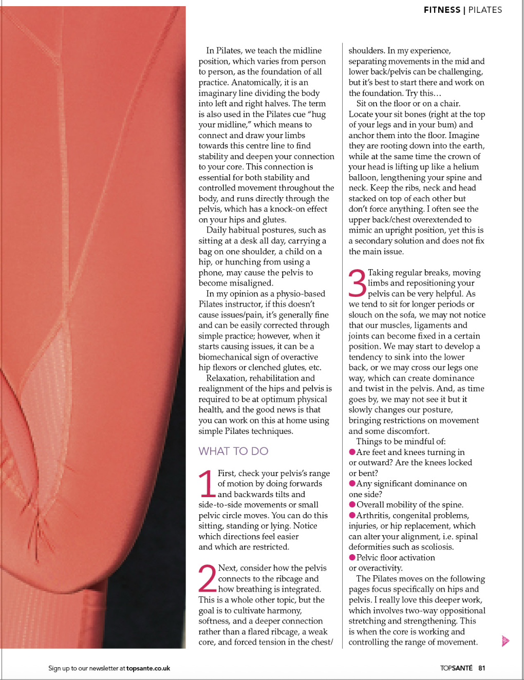  Noemi Nagy-Bhavsar Top Santé magazine feature - Pilates moves for hip mobility and pelvic alignment April 2026 