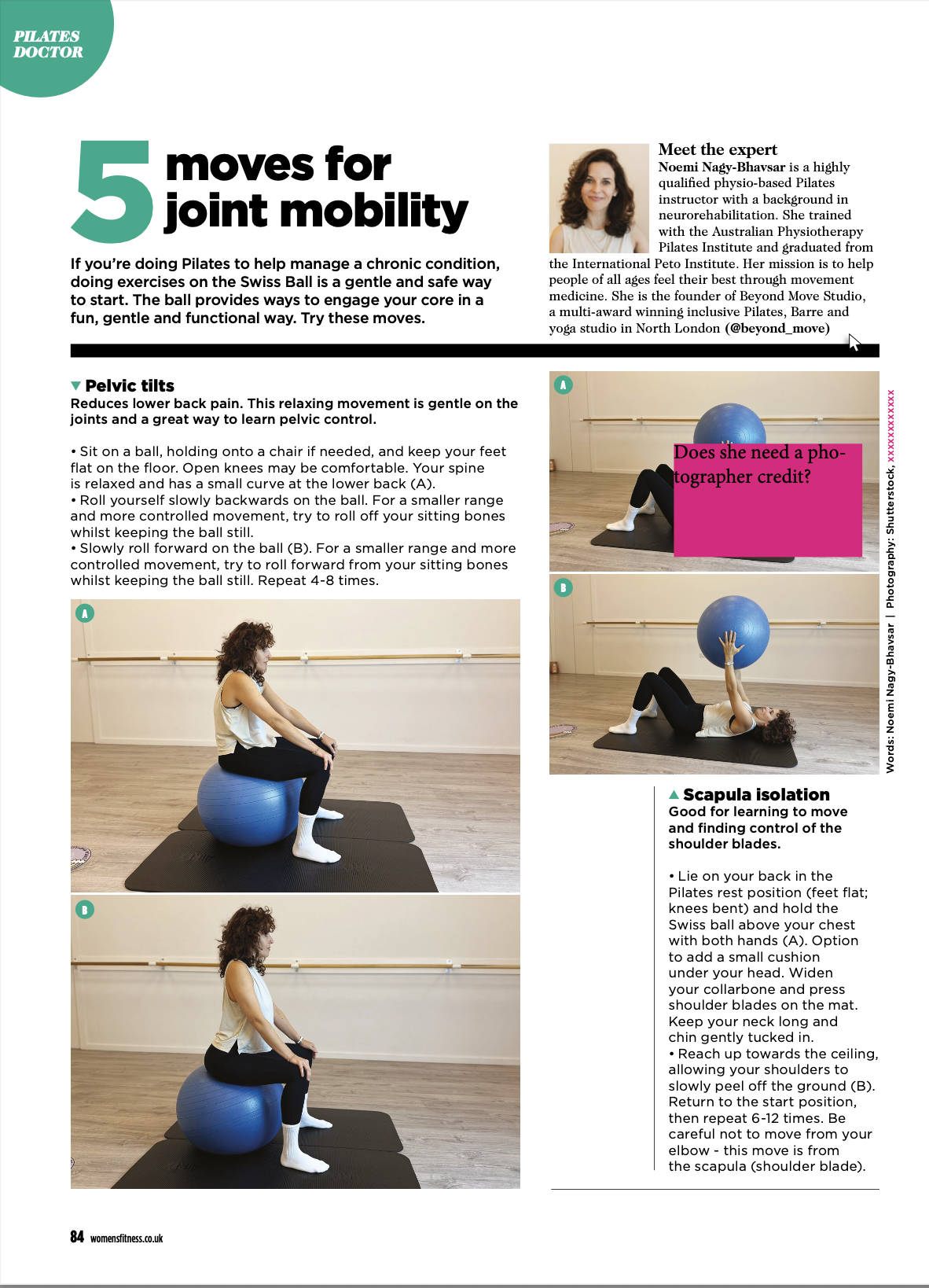  Noemi Nagy-Bhavsar, Pilates Doctor column in Women's Fitness February 2026 — Pilates exercises for joint stability 