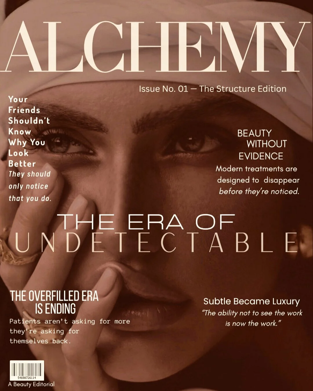 Alchemy by Antoinette Magazine Issue No. 01 — The Era of Undetectable editorial portrait of a woman with a beautiful face that looks subtle and naturally beautiful