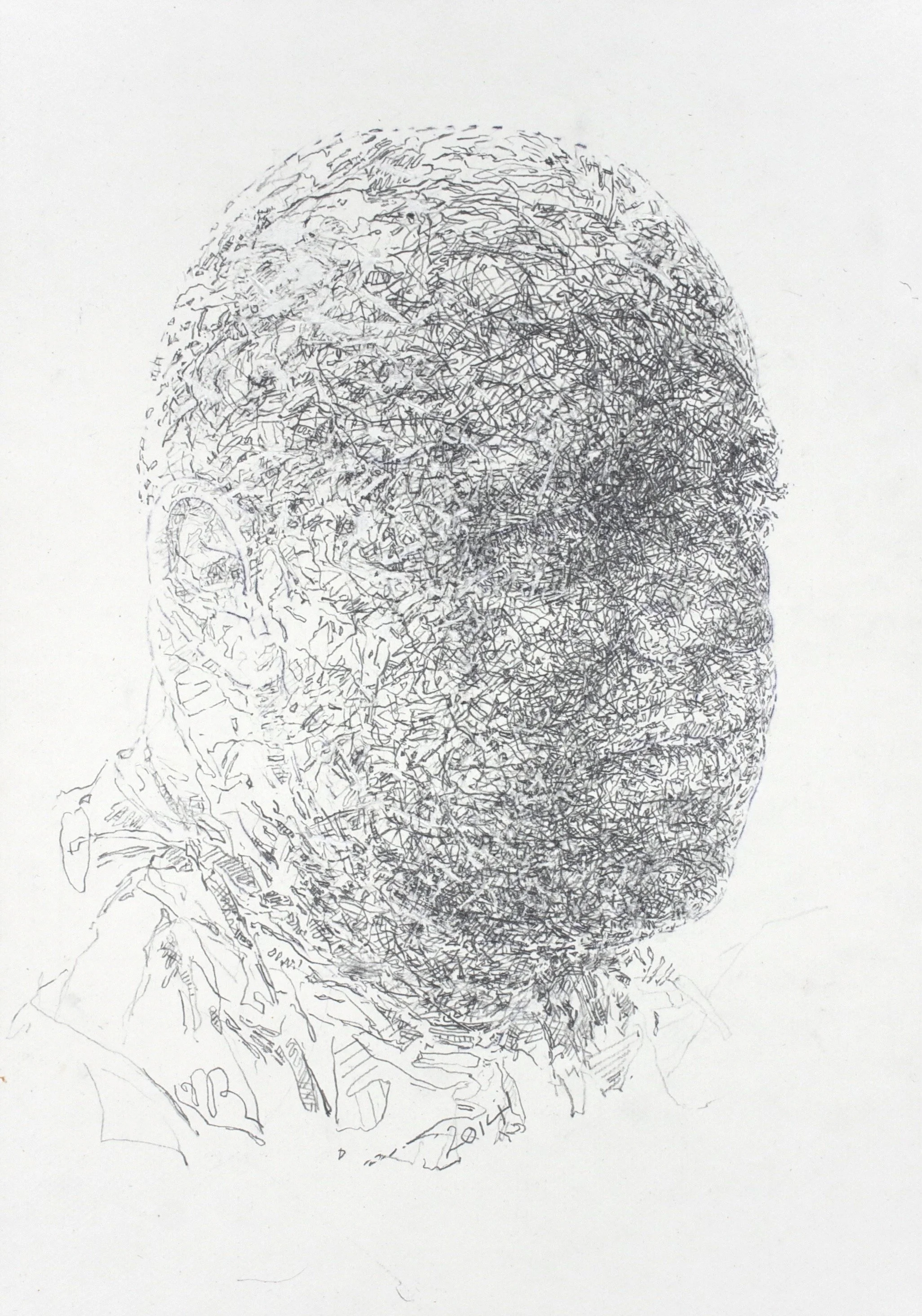 Him - Darkness  2014  graphite pencil on paper on linen,  30cm x 21cm