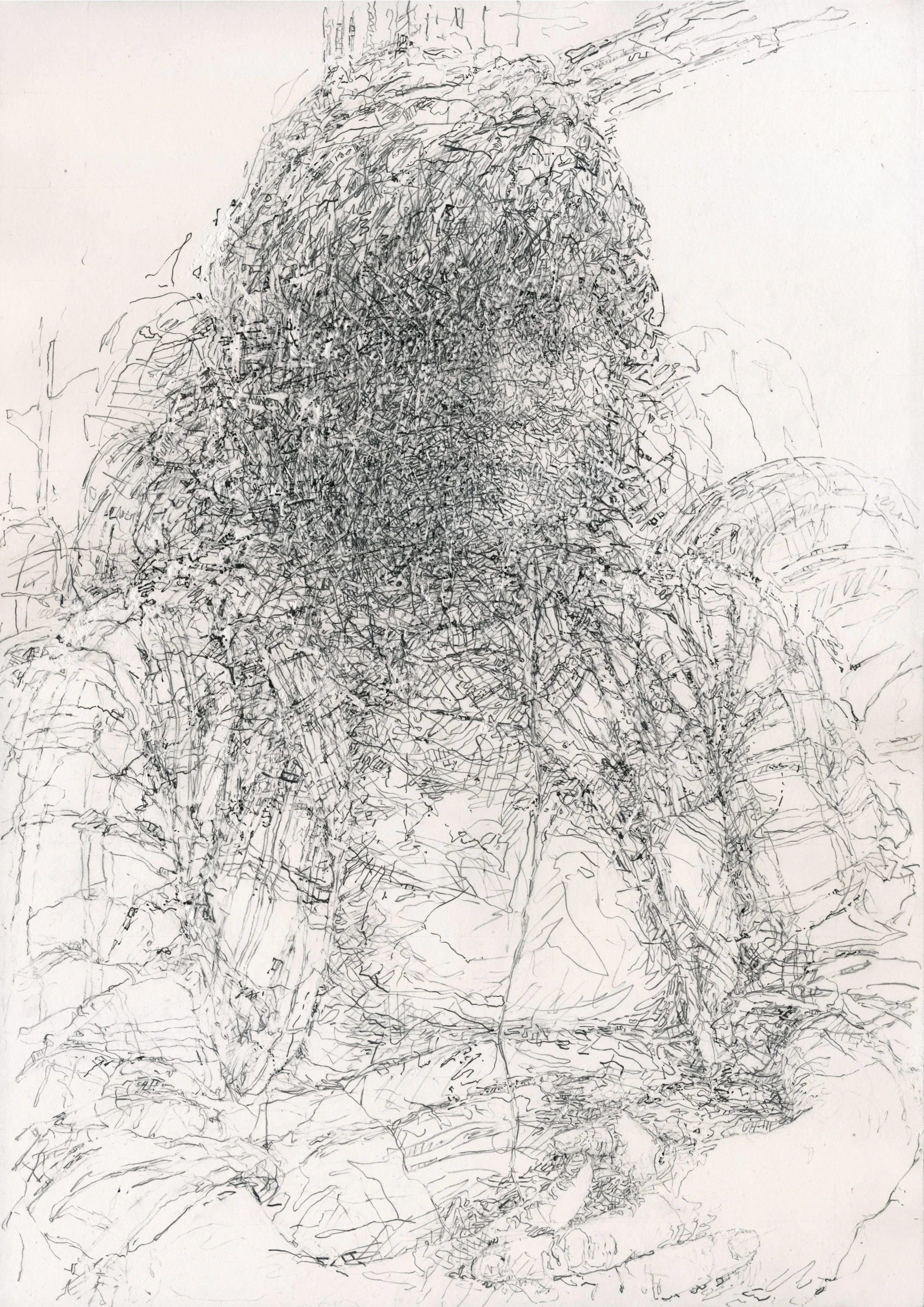 Passenger 2015. graphite pencil on paper, scored,  42 x 30cm