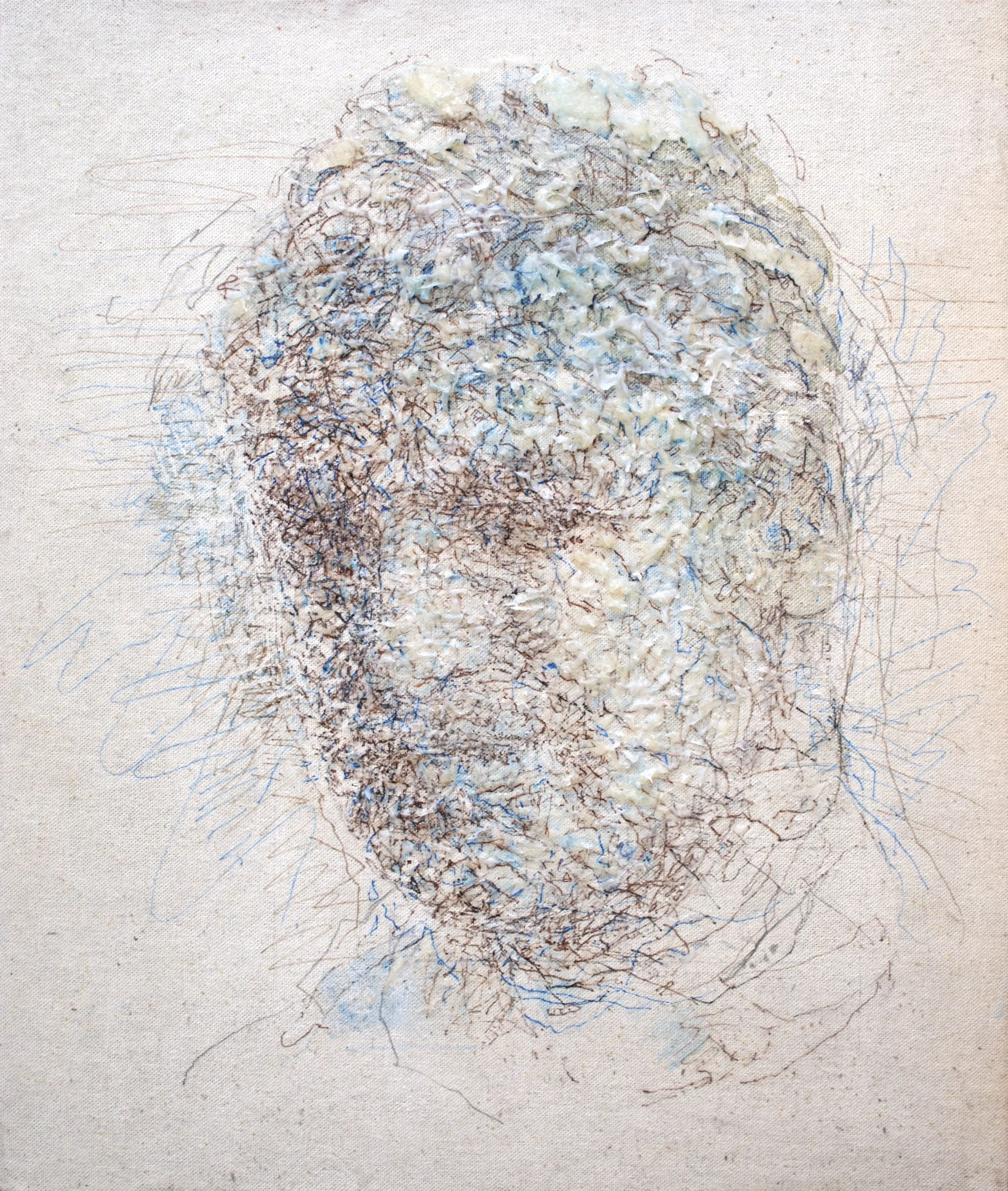 Obscured Drawing 3   2017, ink, acrylic medium, pigment on calico on board  48 x 40cm