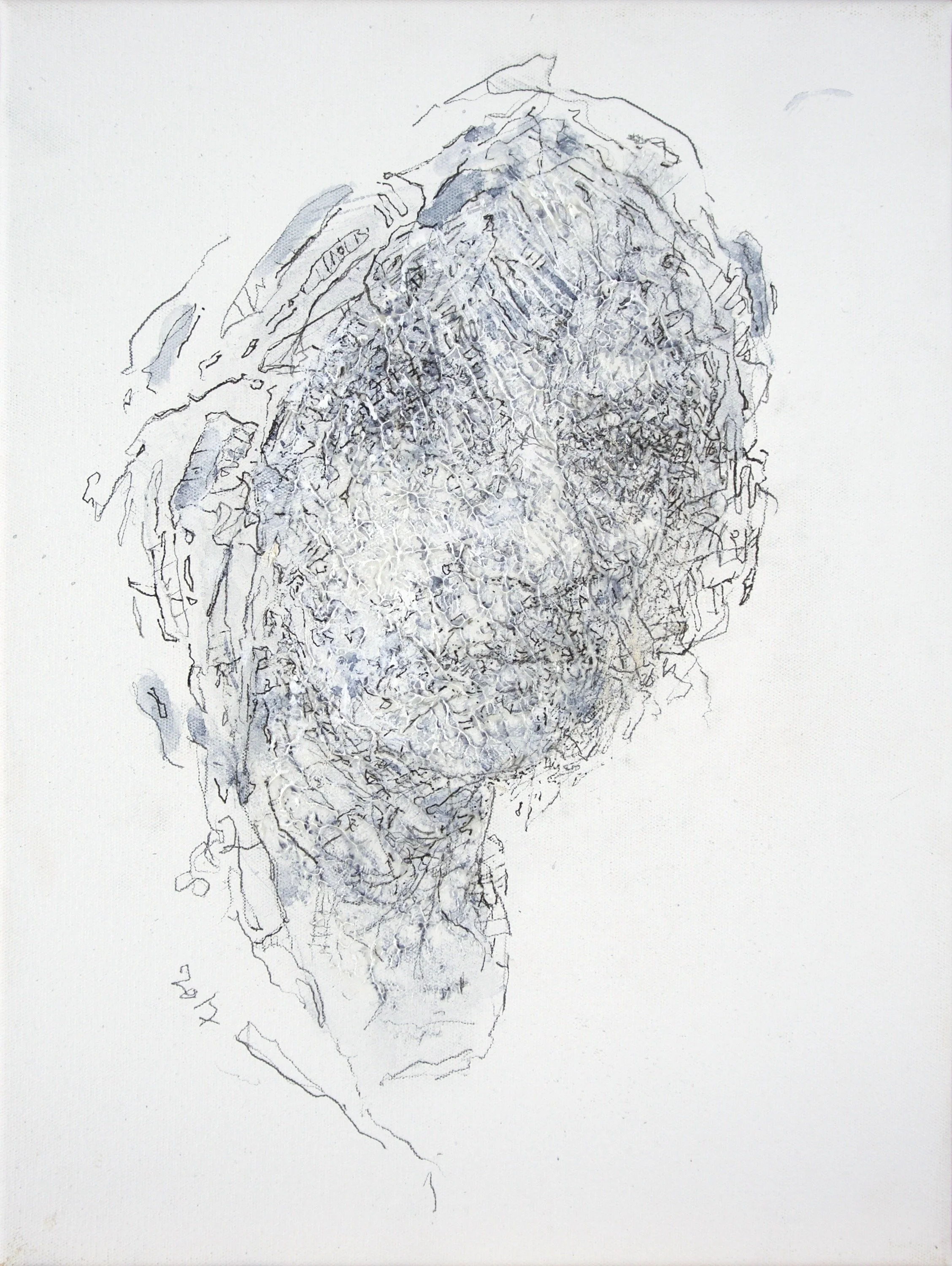 Self - 3   2018, ink, graphite pencil, acrylic medium on primed canvas,  40 x 30cm
