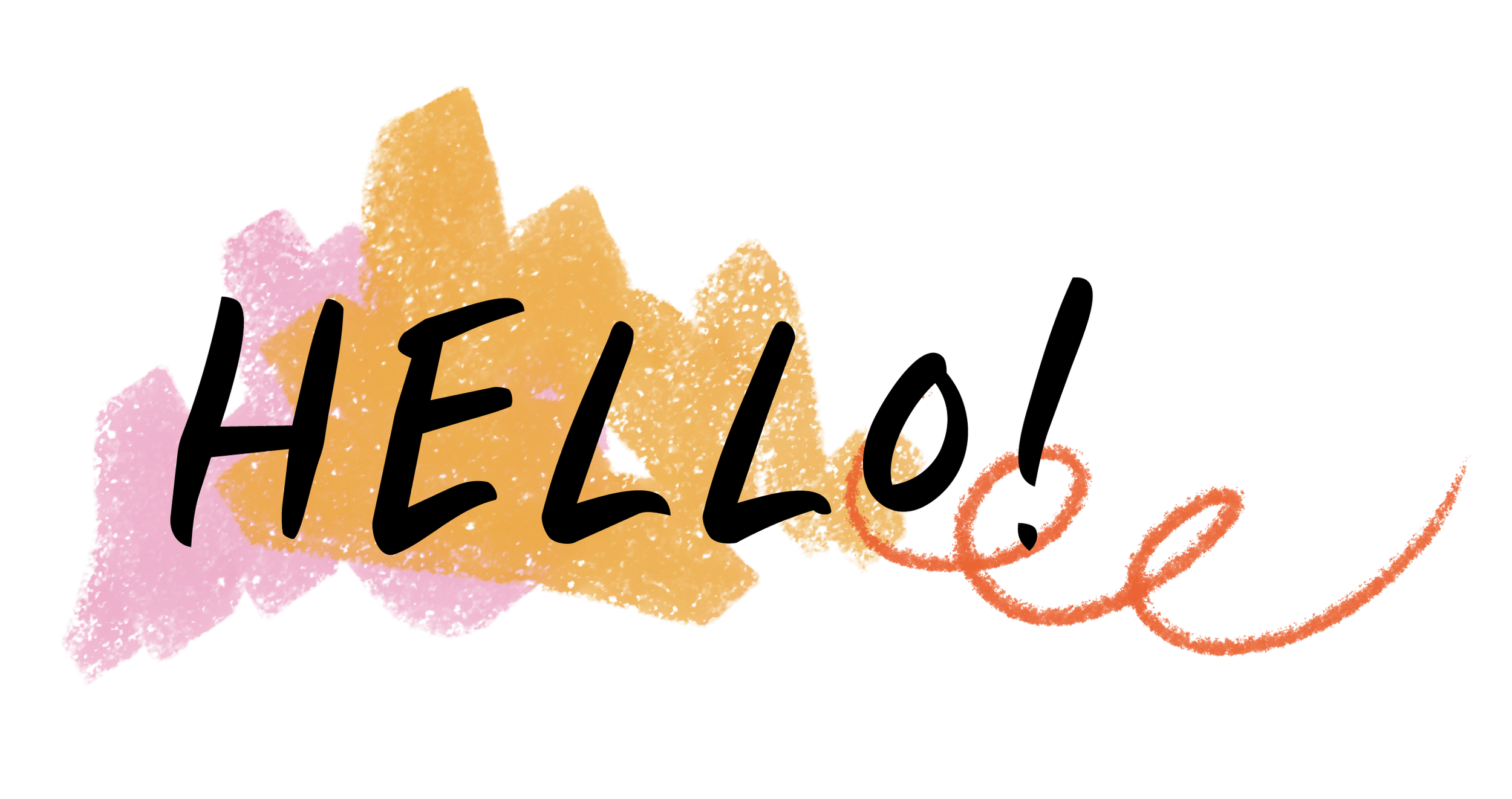 Colorful illustration with the text 'HELLO' in large black letters and 'love' in smaller red cursive below, set against a pink, orange, and yellow abstract background.