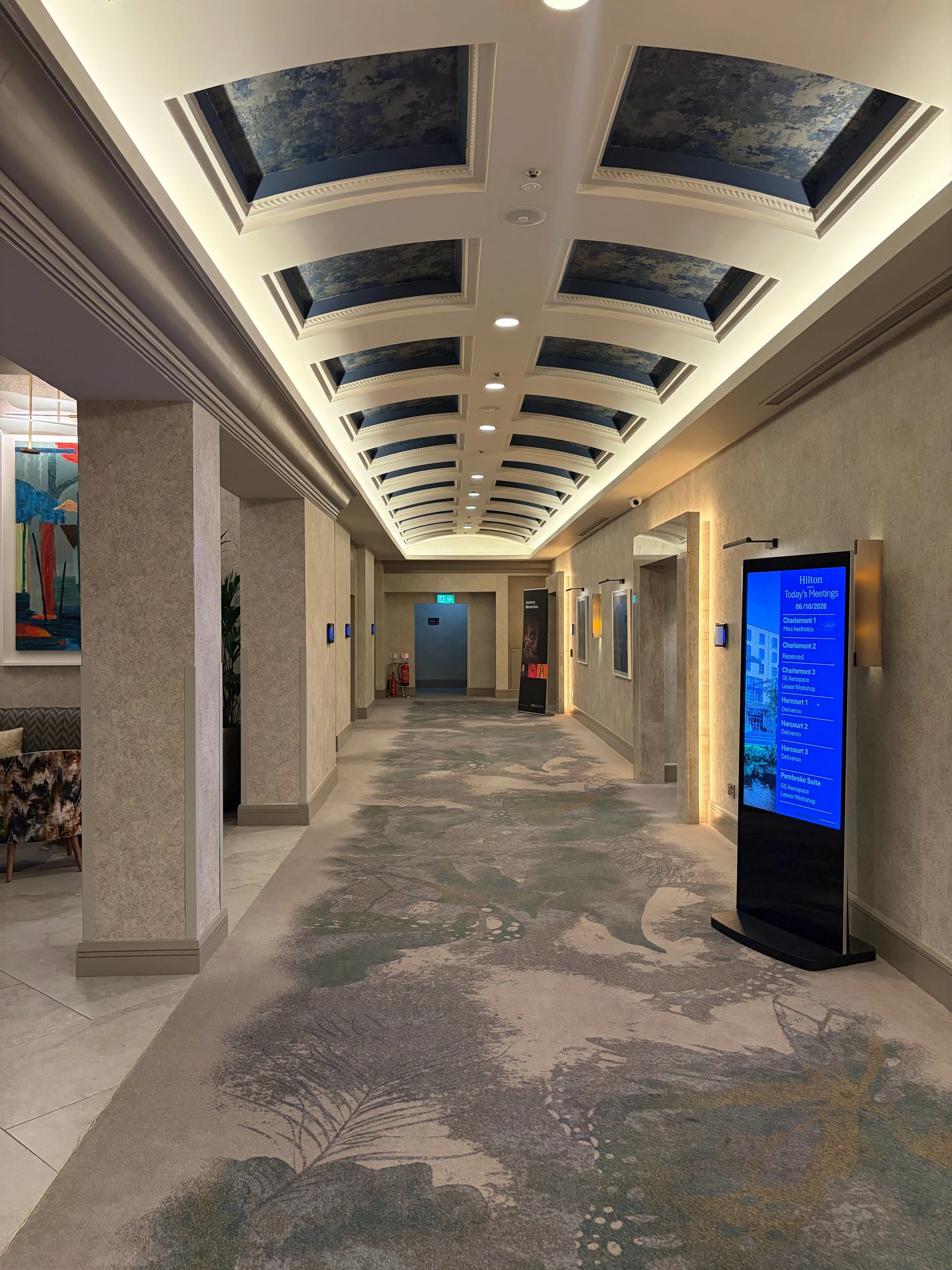 Hilton Dublin corridor with skylit ceiling