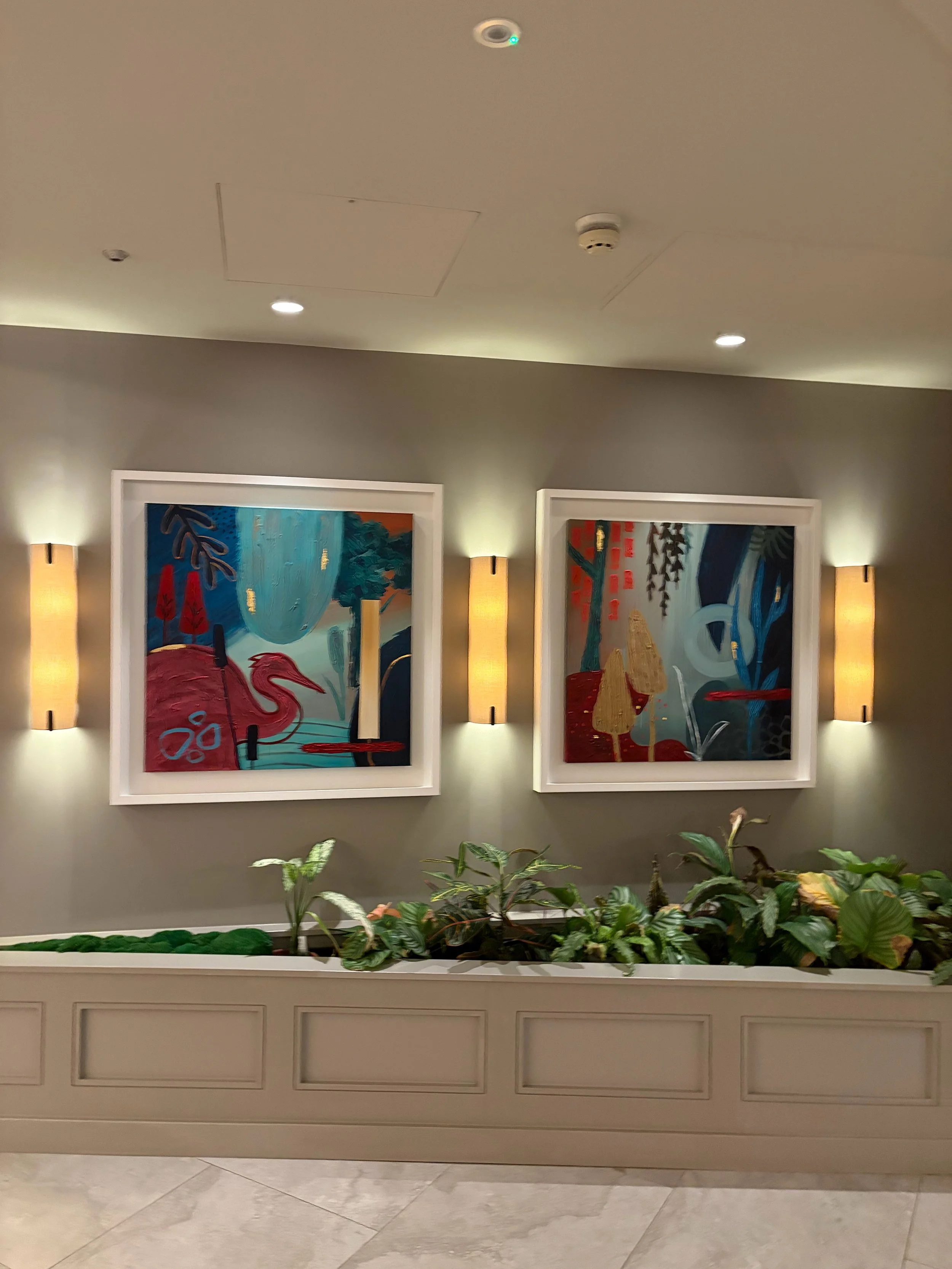 Hilton Dublin lobby wall with framed artwork and planter