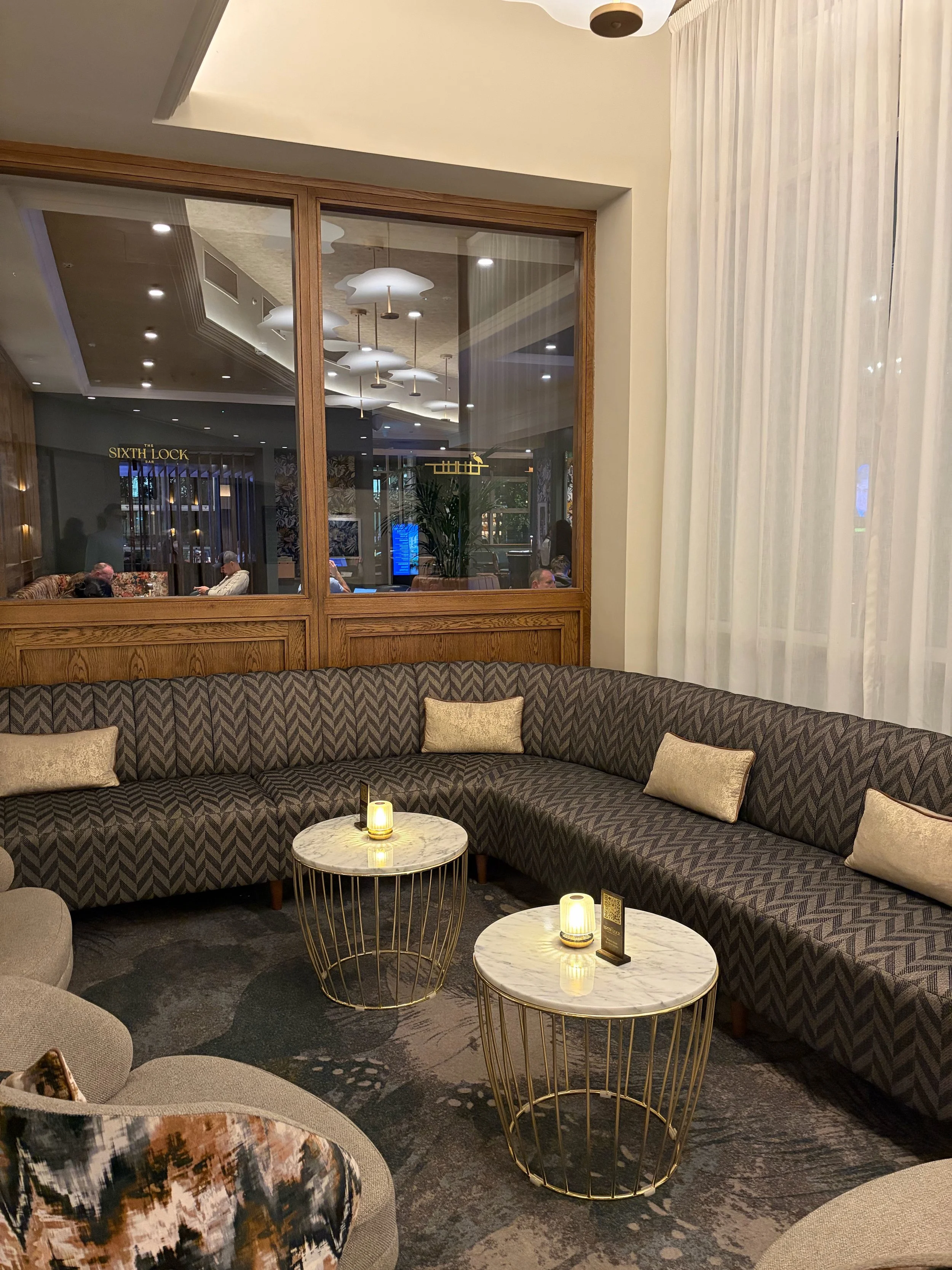 Hilton Dublin lounge with curved banquette seating