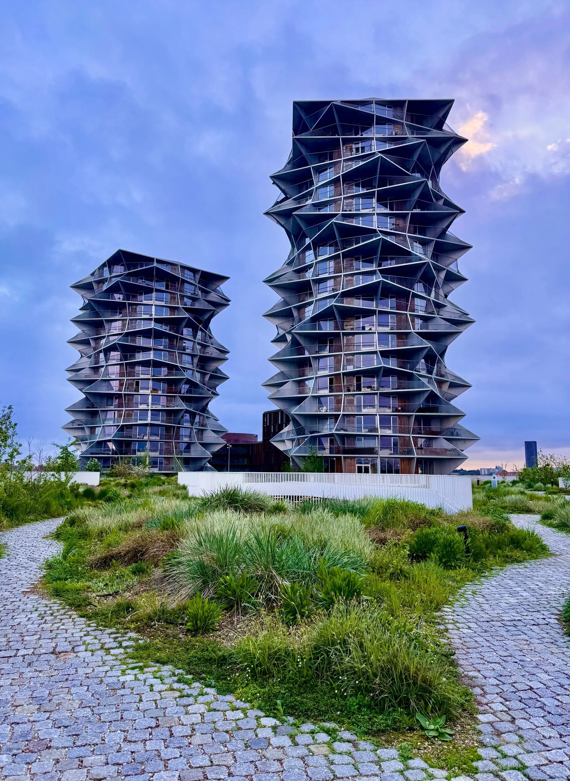 The Cactus Towers in Copenhagen, with jagged stacked balconies.