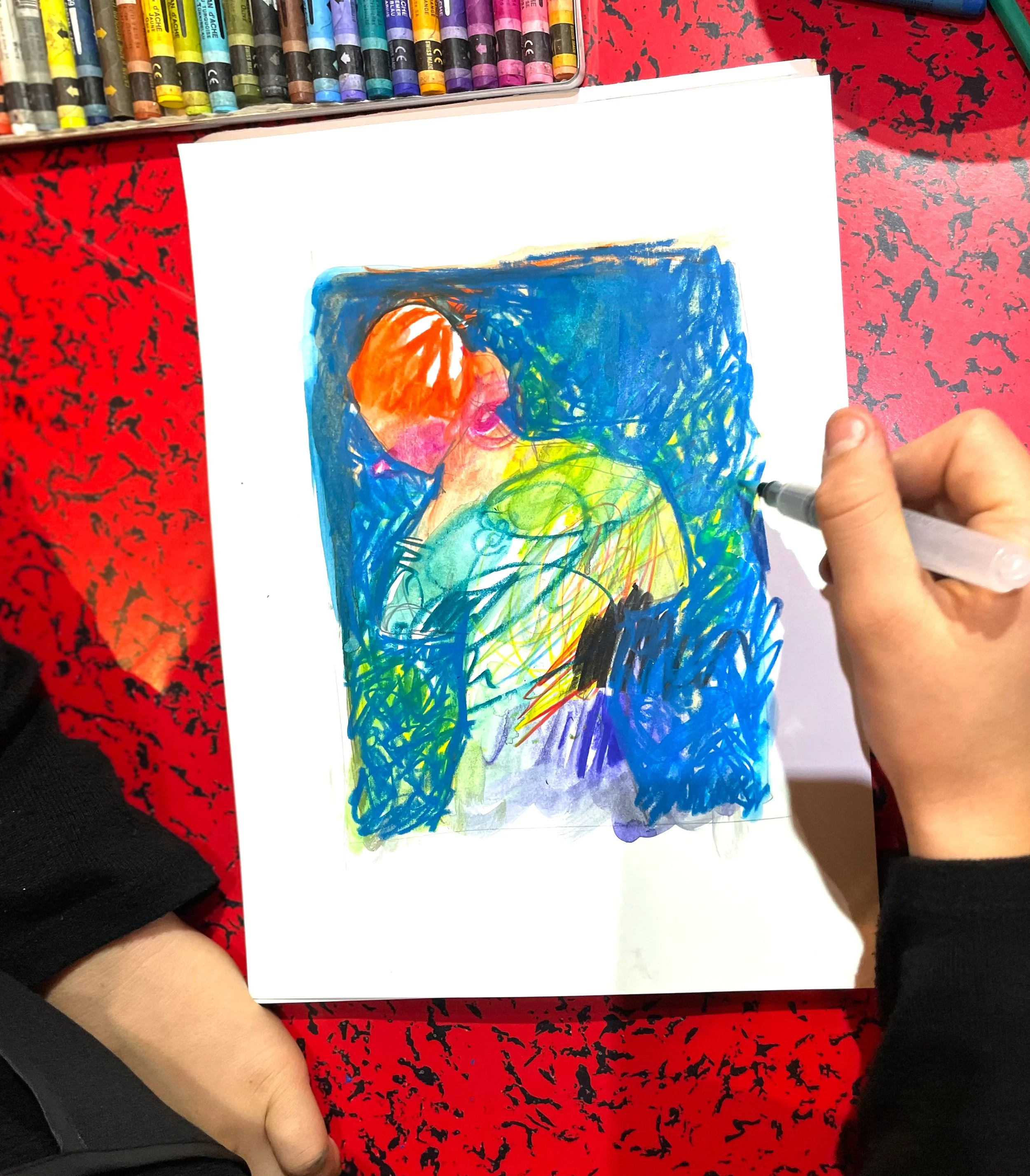 dessin libre pastel gras aquarelle 