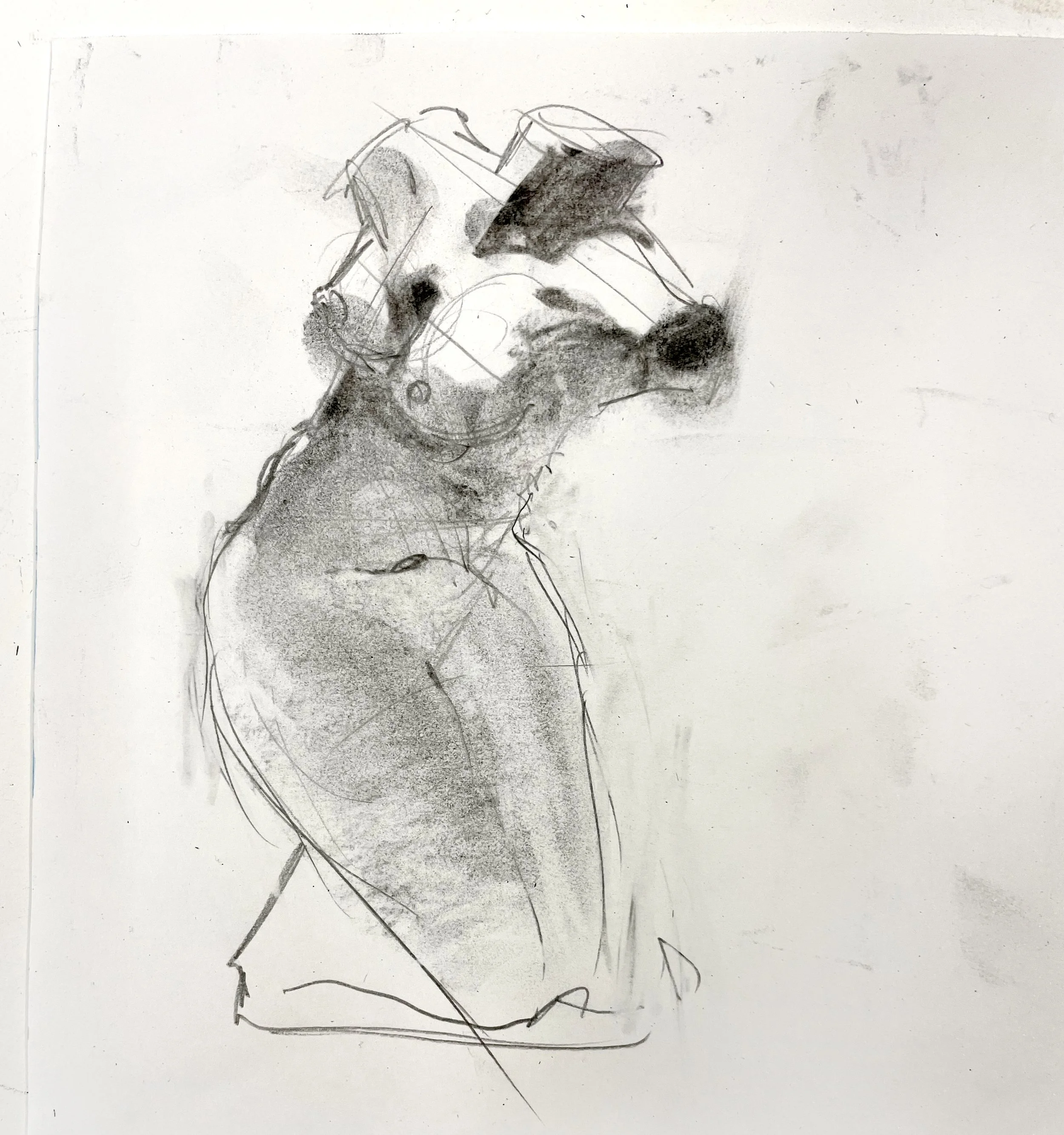 Dessin de nu plâtre sculpture fusain et mine de plomb