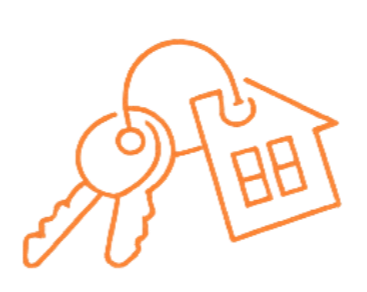 A keychain with two keys and a house-shaped keyring. Lift Services | Elevate Dorset