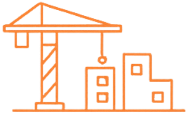 Simplified illustration of a construction crane lifting building materials at a construction site. Lift Services | Elevate Dorset