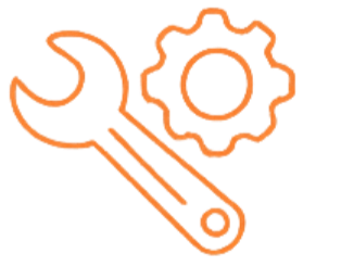 An outline illustration of a wrench and a gear, both in orange. Lift Services | Elevate Dorset