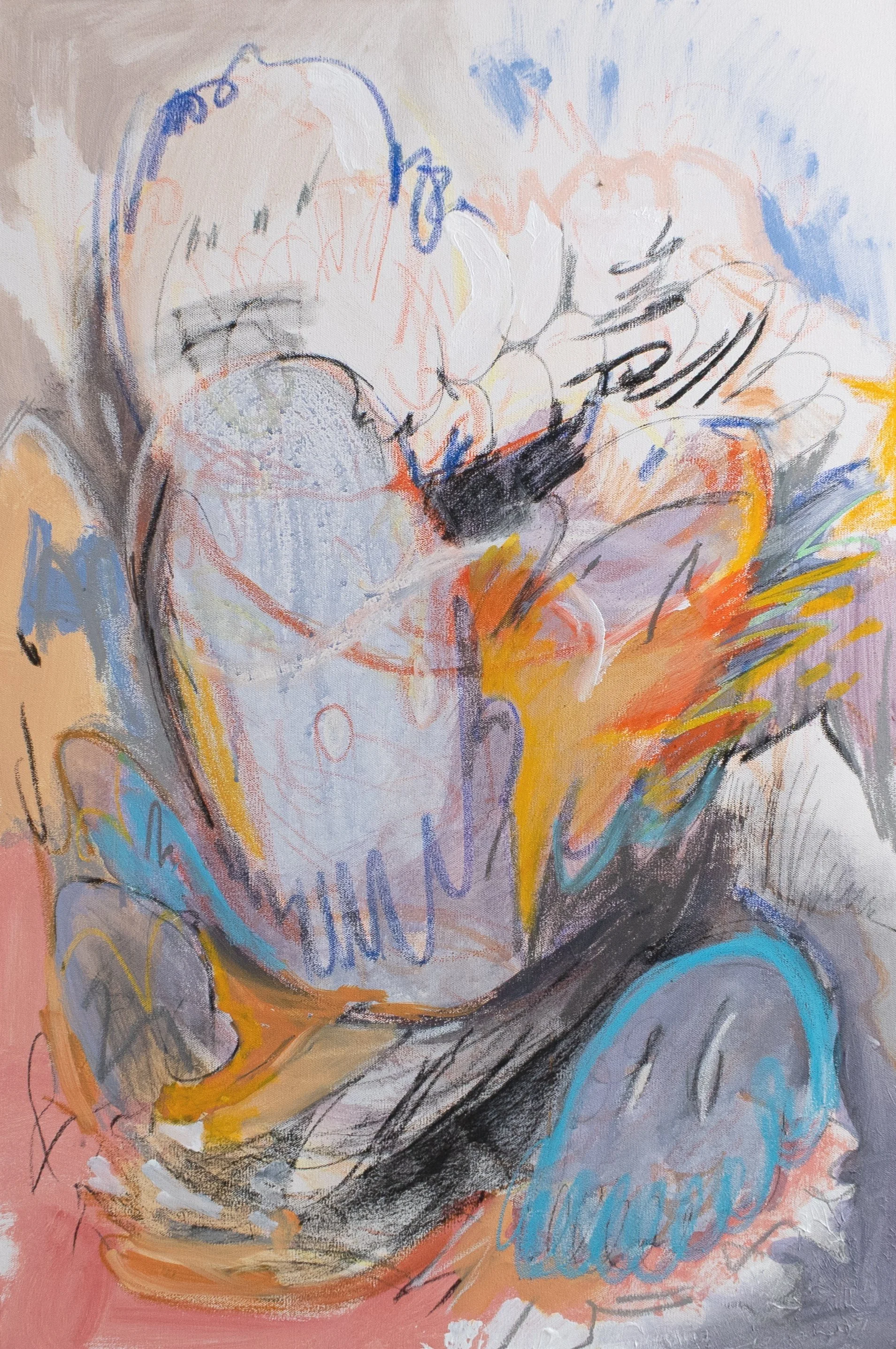 crash course, 2025. Acrylic, oil pastel, charcoal on canvas - 36in x 24in x 1.5in