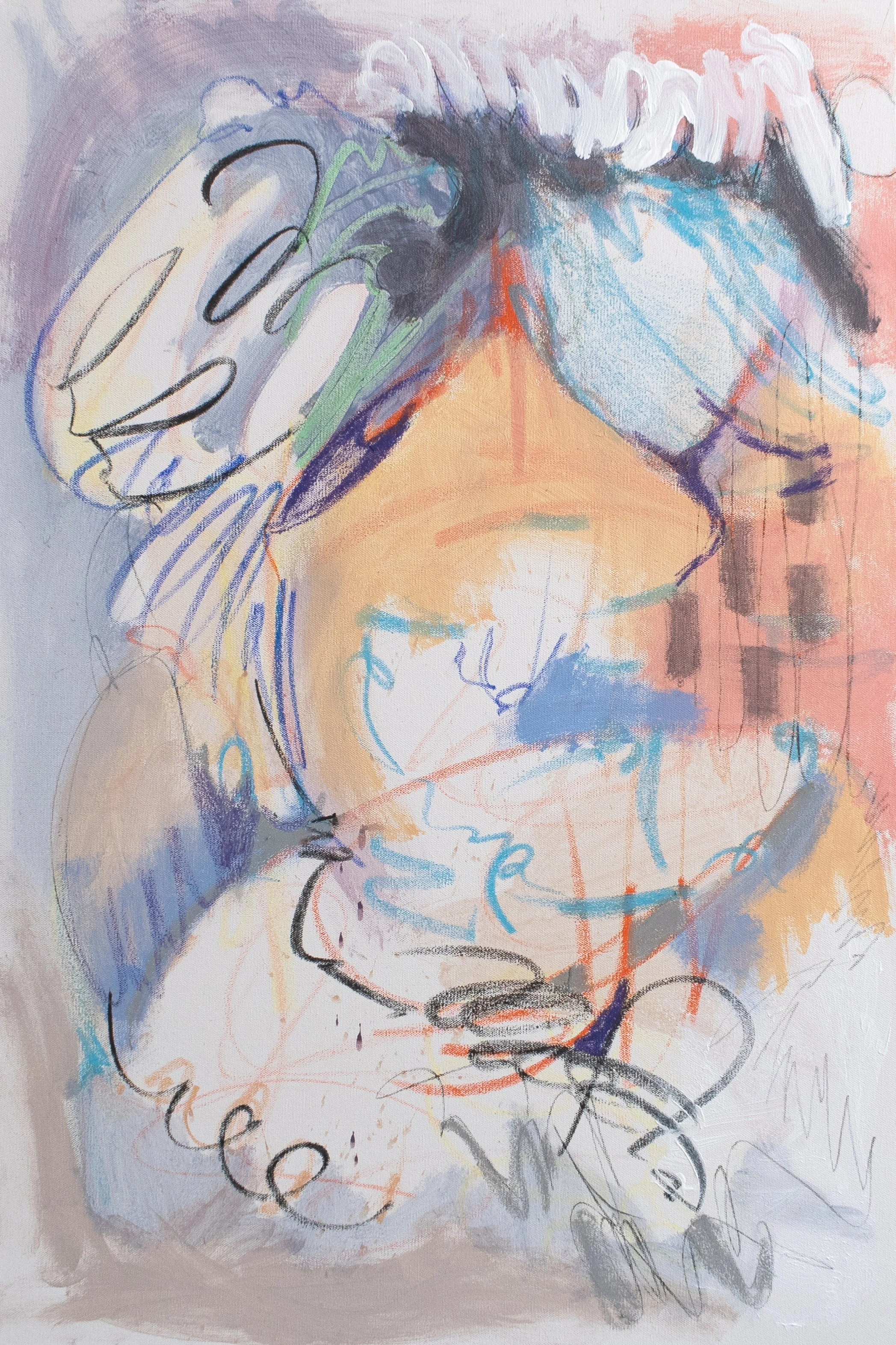conscience, 2025. Acrylic, oil pastel, charcoal on canvas - 36 x 24in x 1.5in