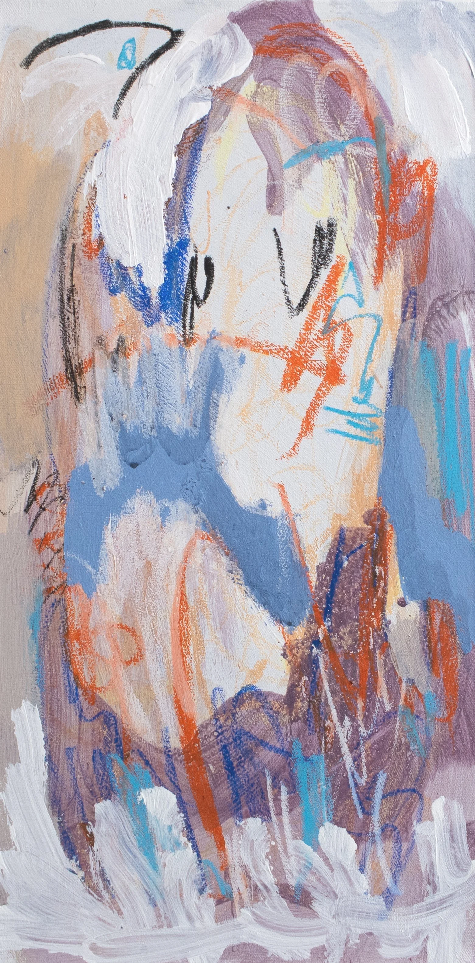 buddy, 2025. Acrylic, oil pastel, charcoal on canvas - 24in x 12in x 1.5in
