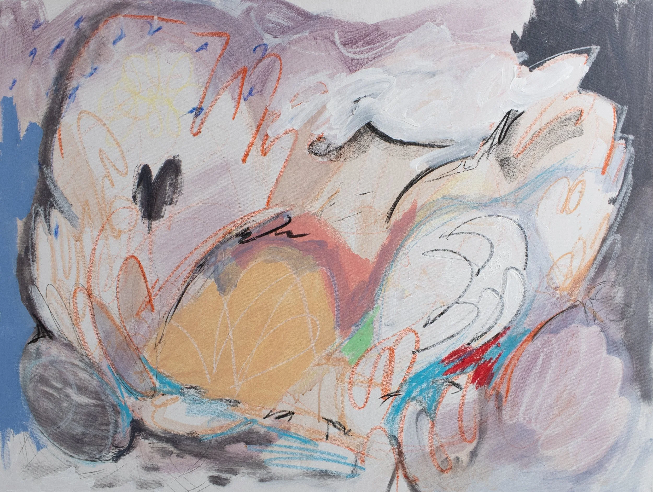 drifting, 2025. Acrylic, oil pastel, charcoal on canvas - 36in x 48in x 1.5in