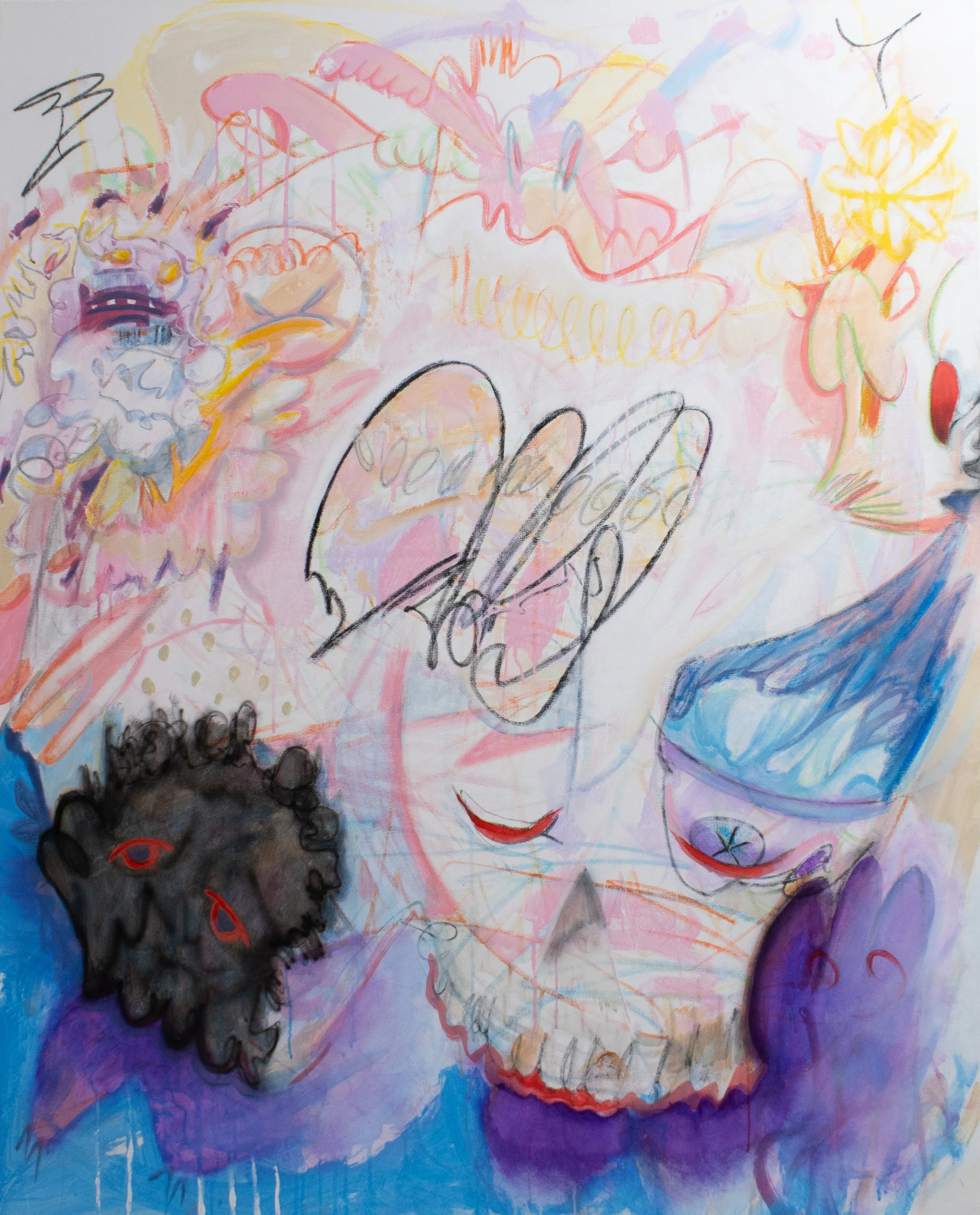 low tide, 2025. Acrylic, oil pastel, charcoal on canvas - 60in x 48in x 1.5in