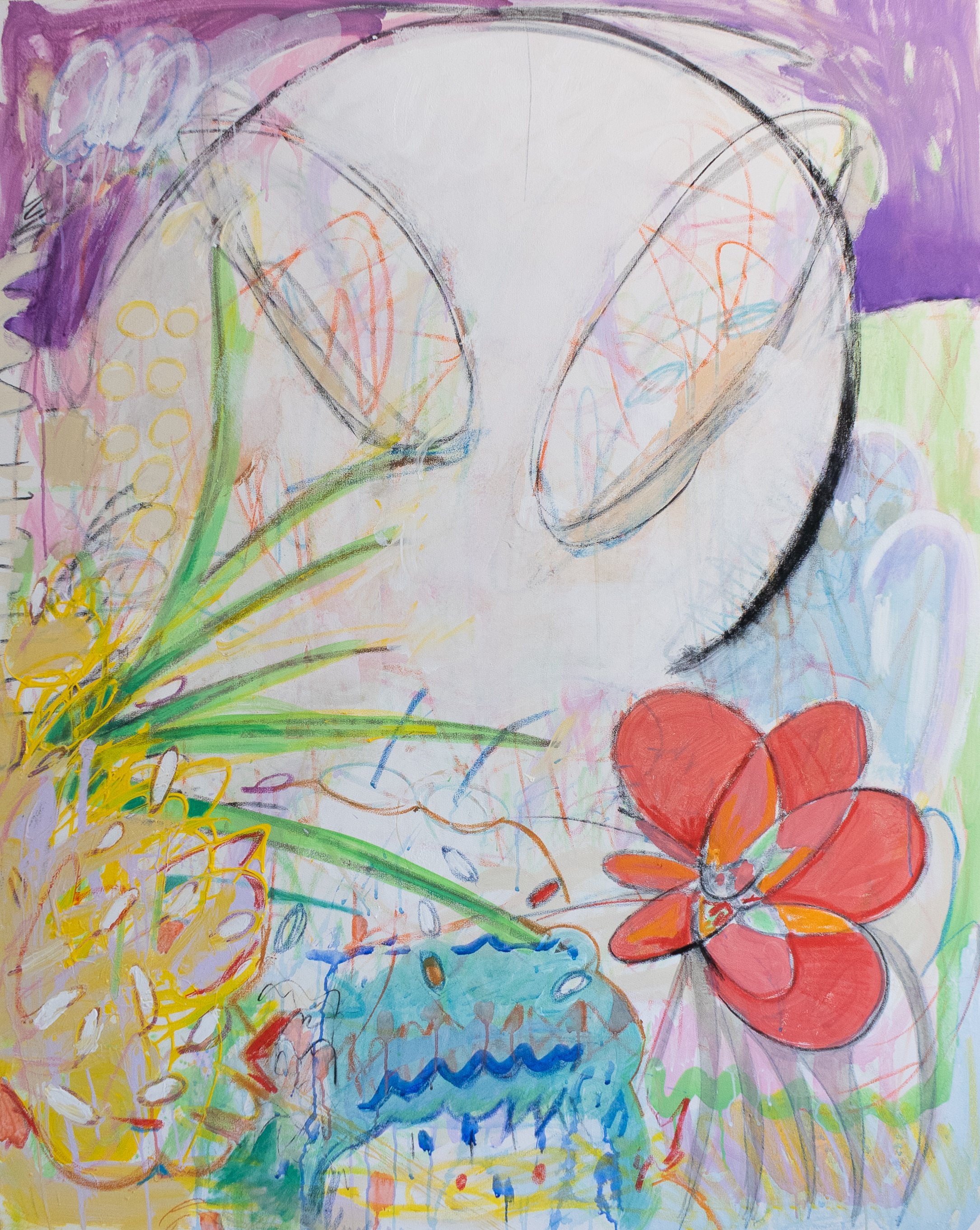 guardian, 2025. Acrylic, oil pastel, charcoal on canvas - 48in x 60in x 1.5in
