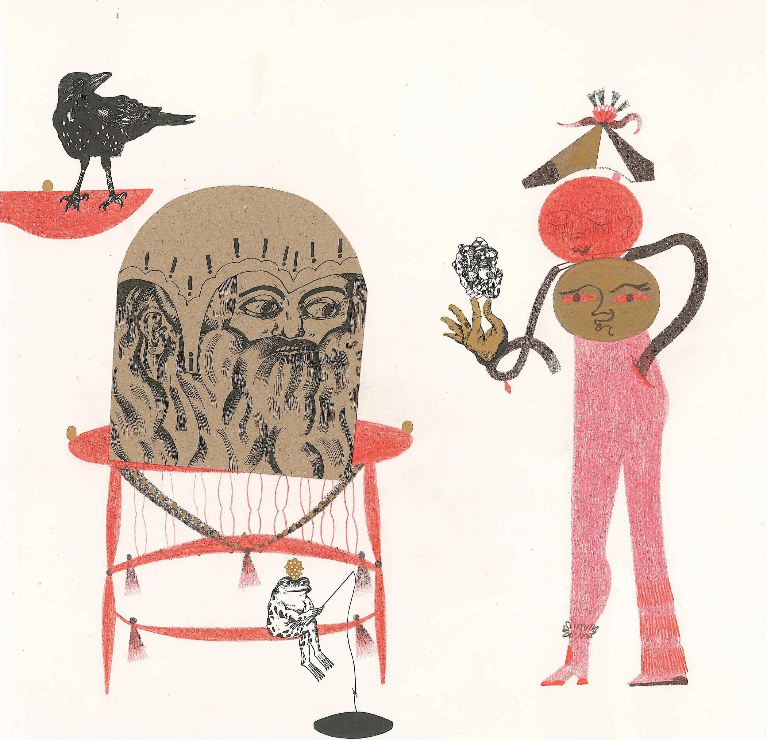 "Brân the Blessed Talks with the Hypocrite"

30cm x 30cm, Colour Pencil, Ink, Acrylic, 2019