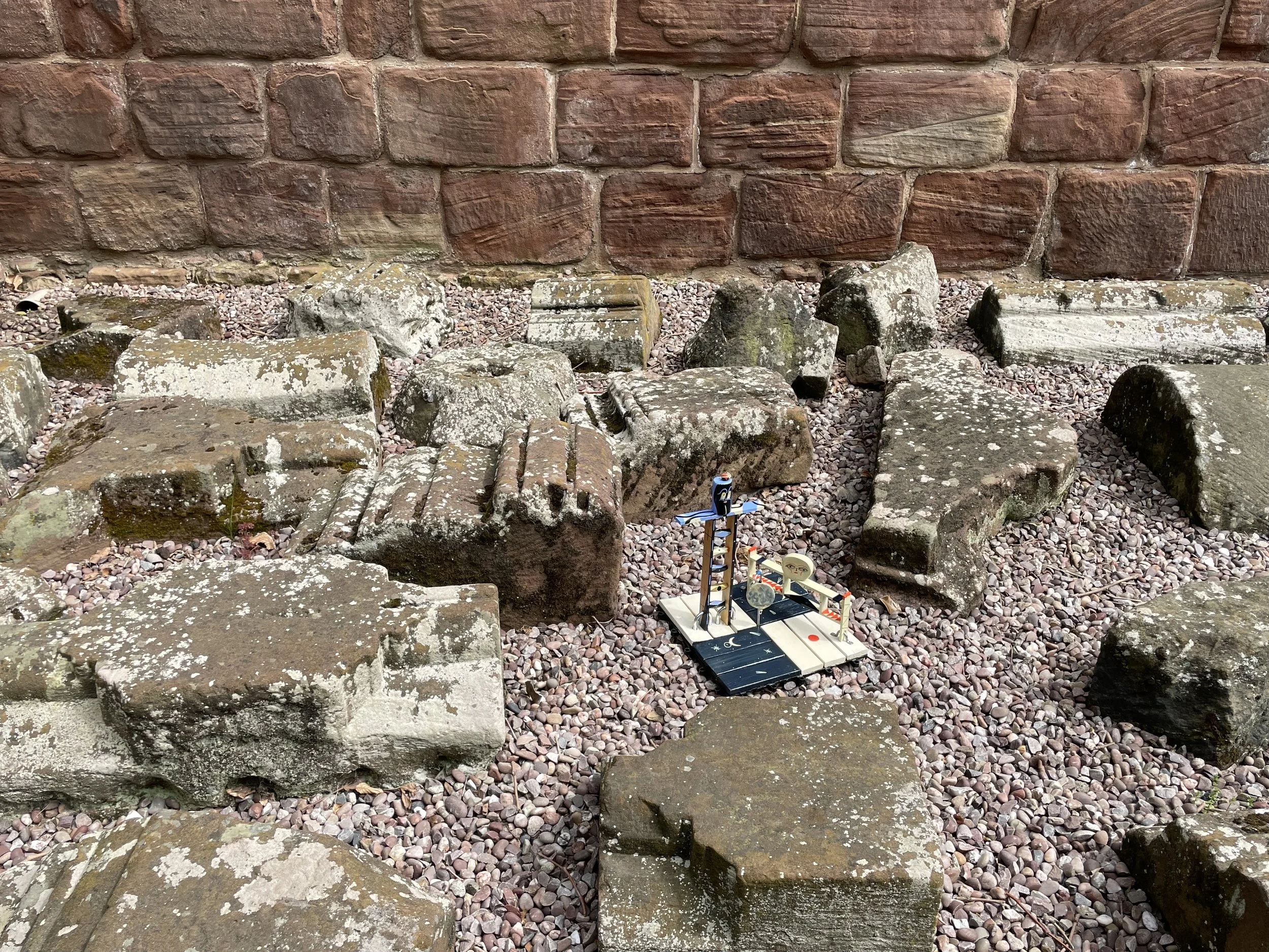 'EBB & FLOW' are the personification of the tidal range and the significance of the moon.  Flow takes the form of a ladder as if climbing towards the moon whilst Ebb is a squat version of the horizontal ladder demonstrating the force of gravity as it