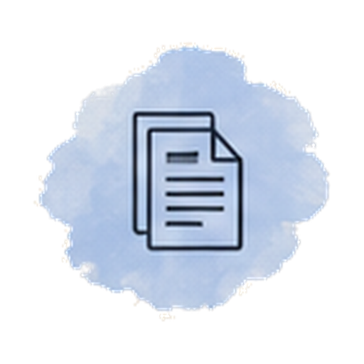 Document icon with text lines on a light blue watercolor background