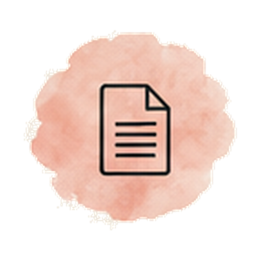 Black document icon with text lines on a soft pink watercolor background