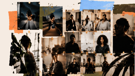 Artistic collage of moody lifestyle photographs showing diverse people in indoor and outdoor settings