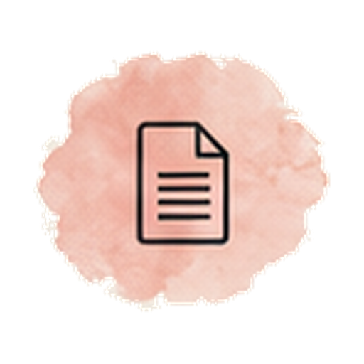 Document icon with text lines on a pink watercolor background