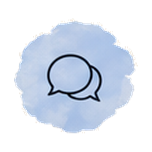 Black outline of overlapping speech bubbles on a light blue watercolor background