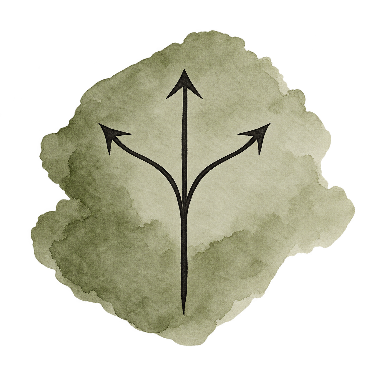 Watercolor illustration of three black arrows branching upward in different directions
